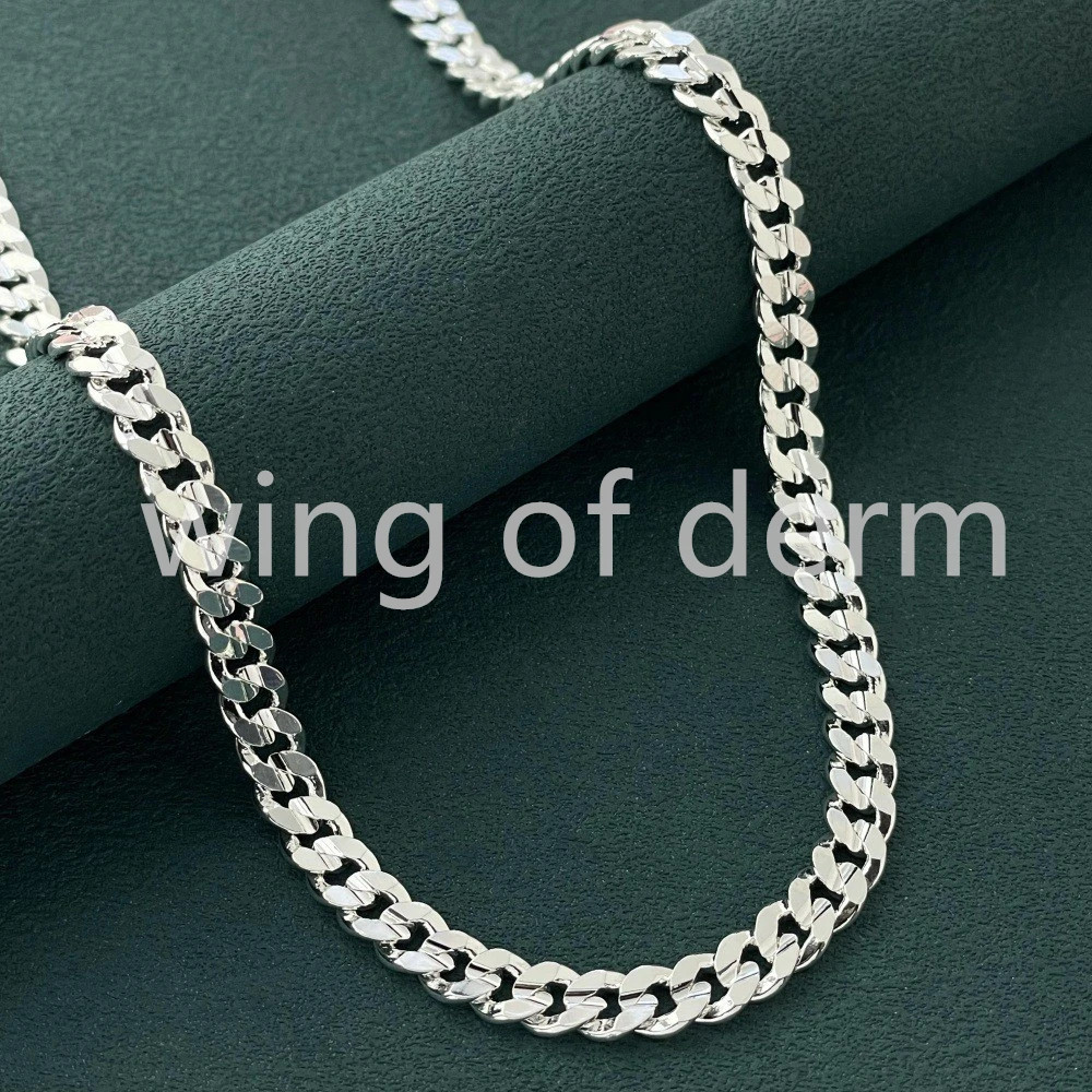 50-60cm 925 Sterling Silver 7mm Men’s Cuban Sideways Necklace Bracelet Set…