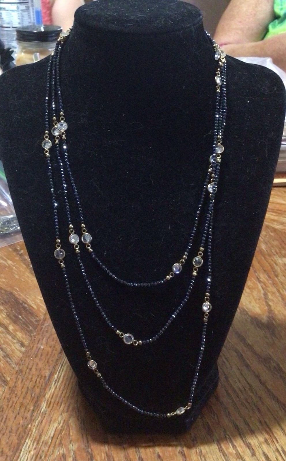 Judit Ripka Necklace Faceted Black Spinal Beads W/ Gold Bezel Set Stations 60 In