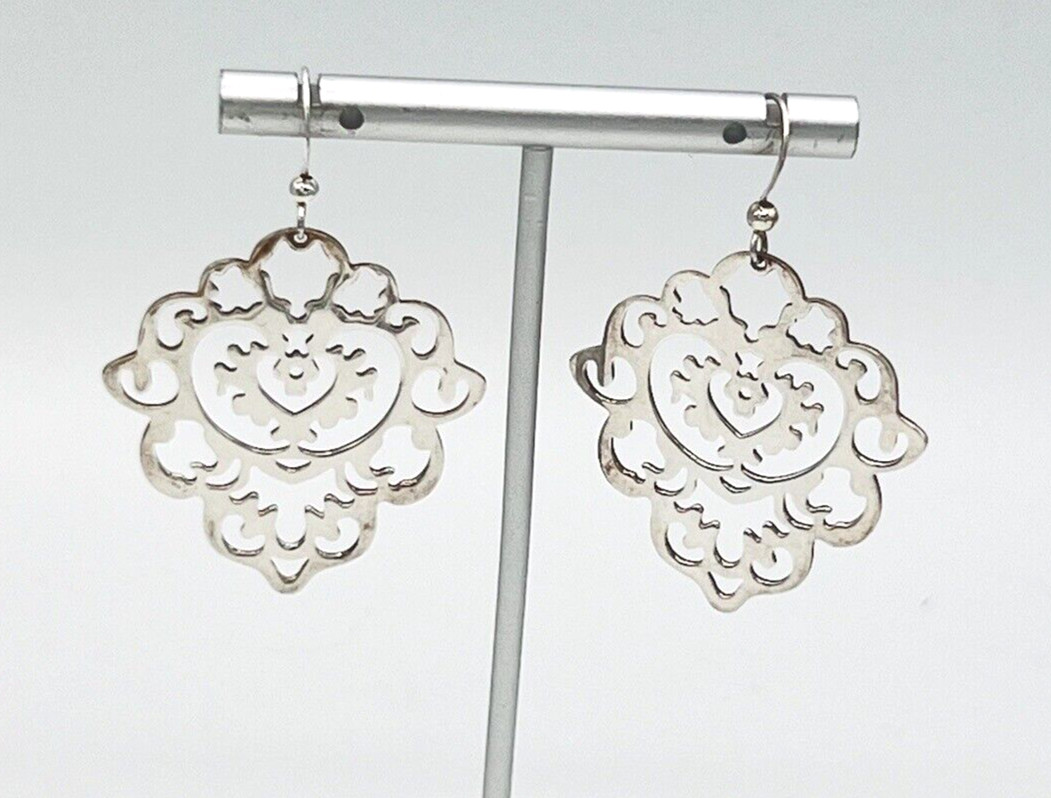 Sterling Silver Open Work Chandelier Dangle Drop Earrings