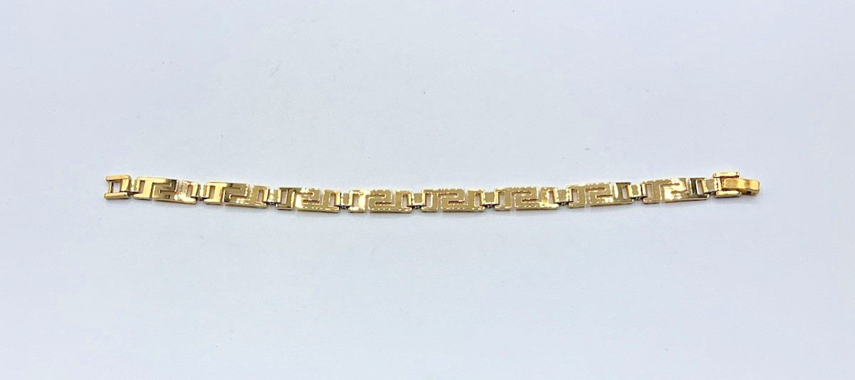 Gold Tone Greek Bar Link 7″ Bracelet 1/4″ Wide w/ Box Clasp Unbranded Fashion