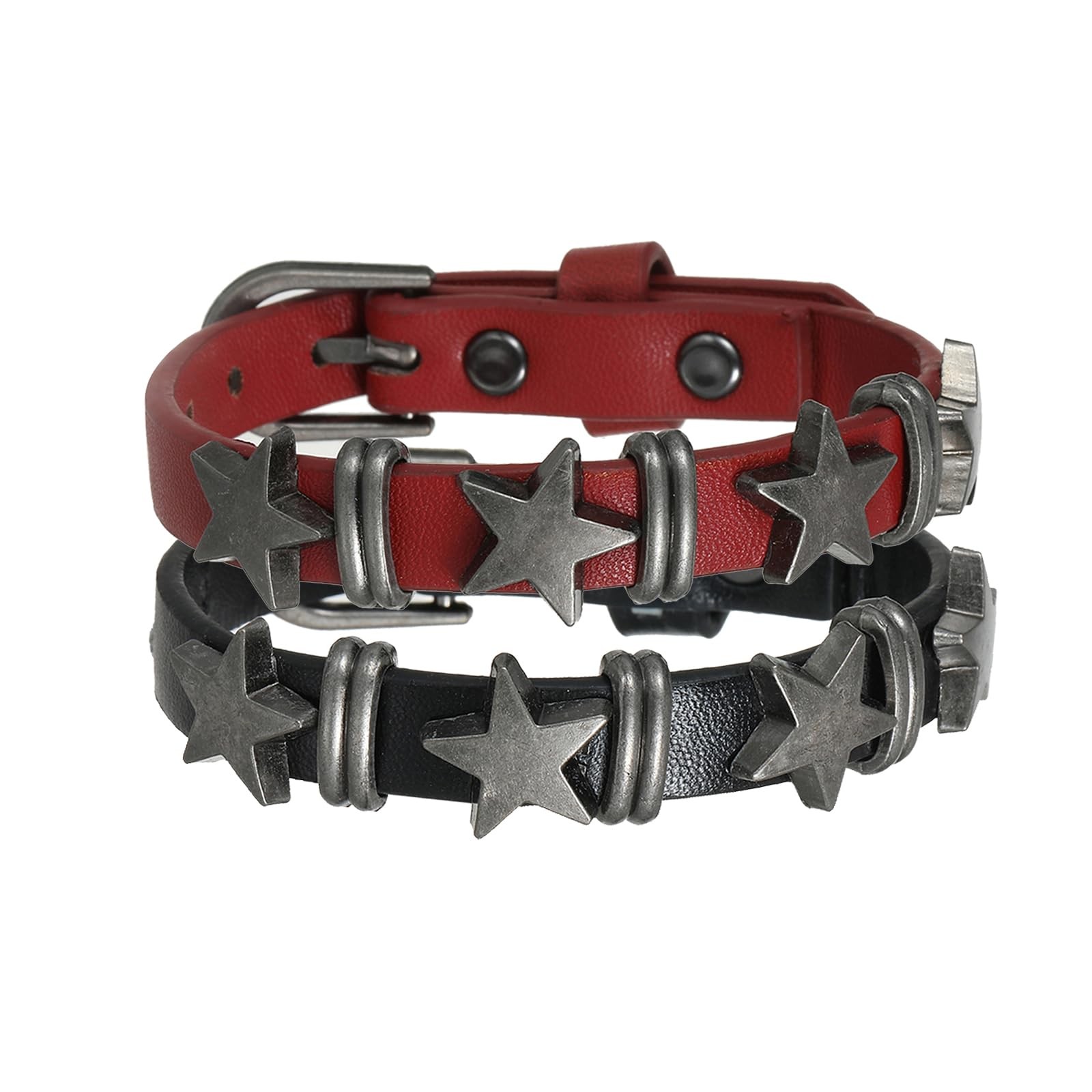 Punk Leather Cuff Bracelet Alloy Star Studded Bracelets Belt Buckle Gothic Le…