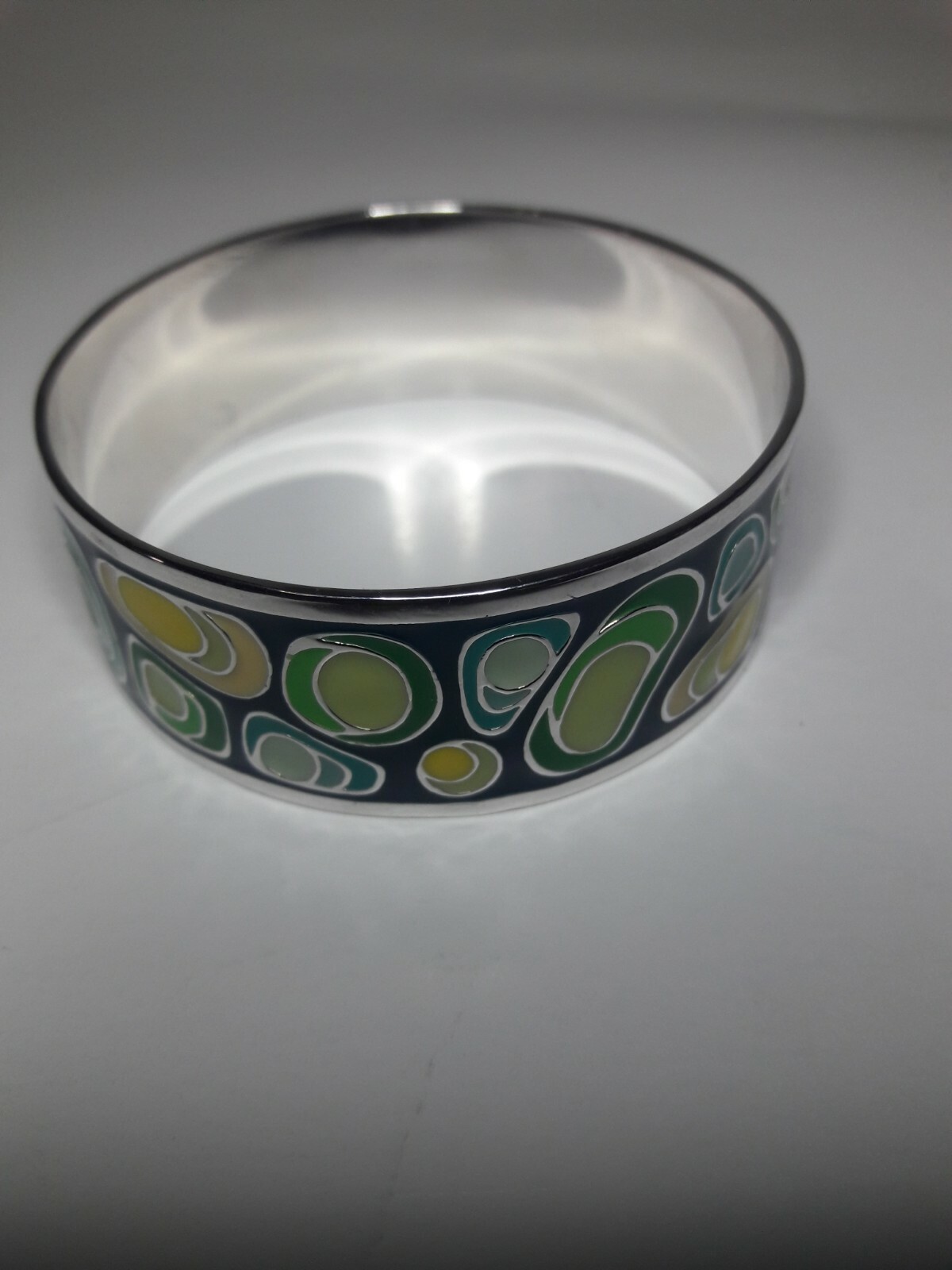 Enamelware Blue Silver Plate Bangle Bracelet