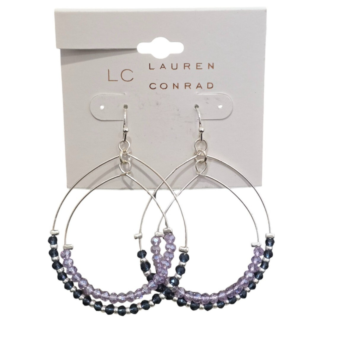 LC Lauren Conrad Women’s Hook Silver Plated Frontal Hoop Earrings Blue, Lavender