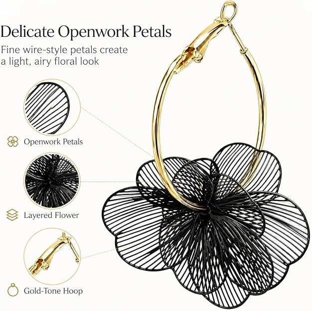 BlackFlower Earrings for Women, Floral Dangle & Hoop Earrings, Lightweight State