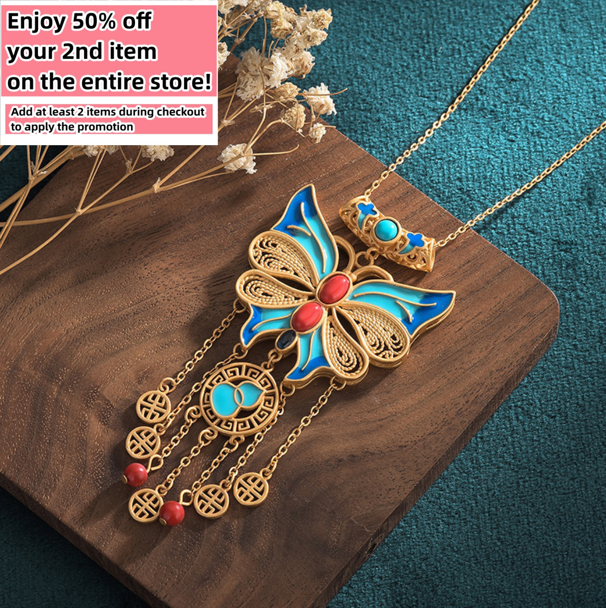 Cloisonne Enamel Butterfly Jade Pendant Necklace Charm 18K Gold Plated Gemstone
