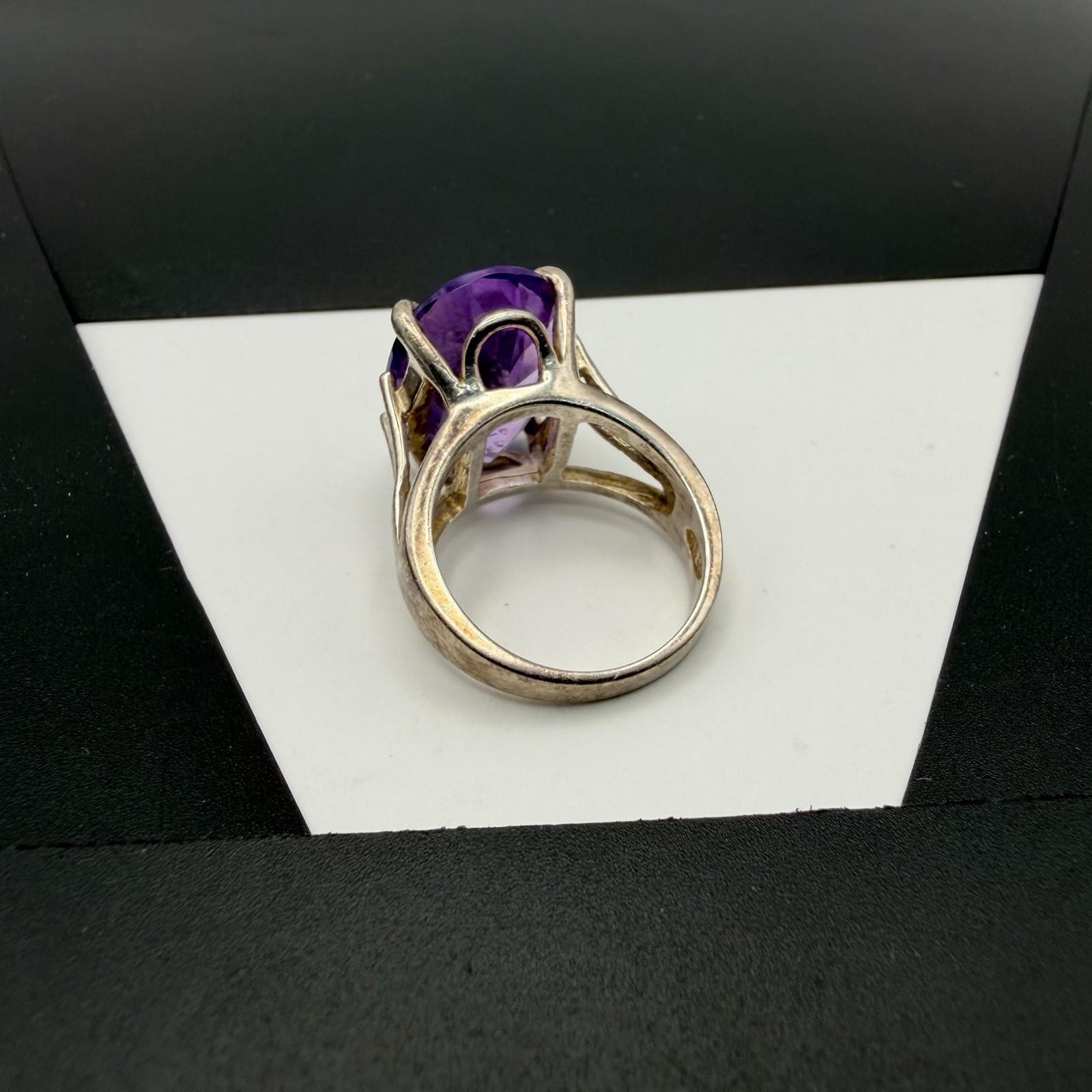 Vtg SETA Sterling Silver Approx 10ct 18x13x7mm Purple Amethyst Size 7 Ring 7.6g