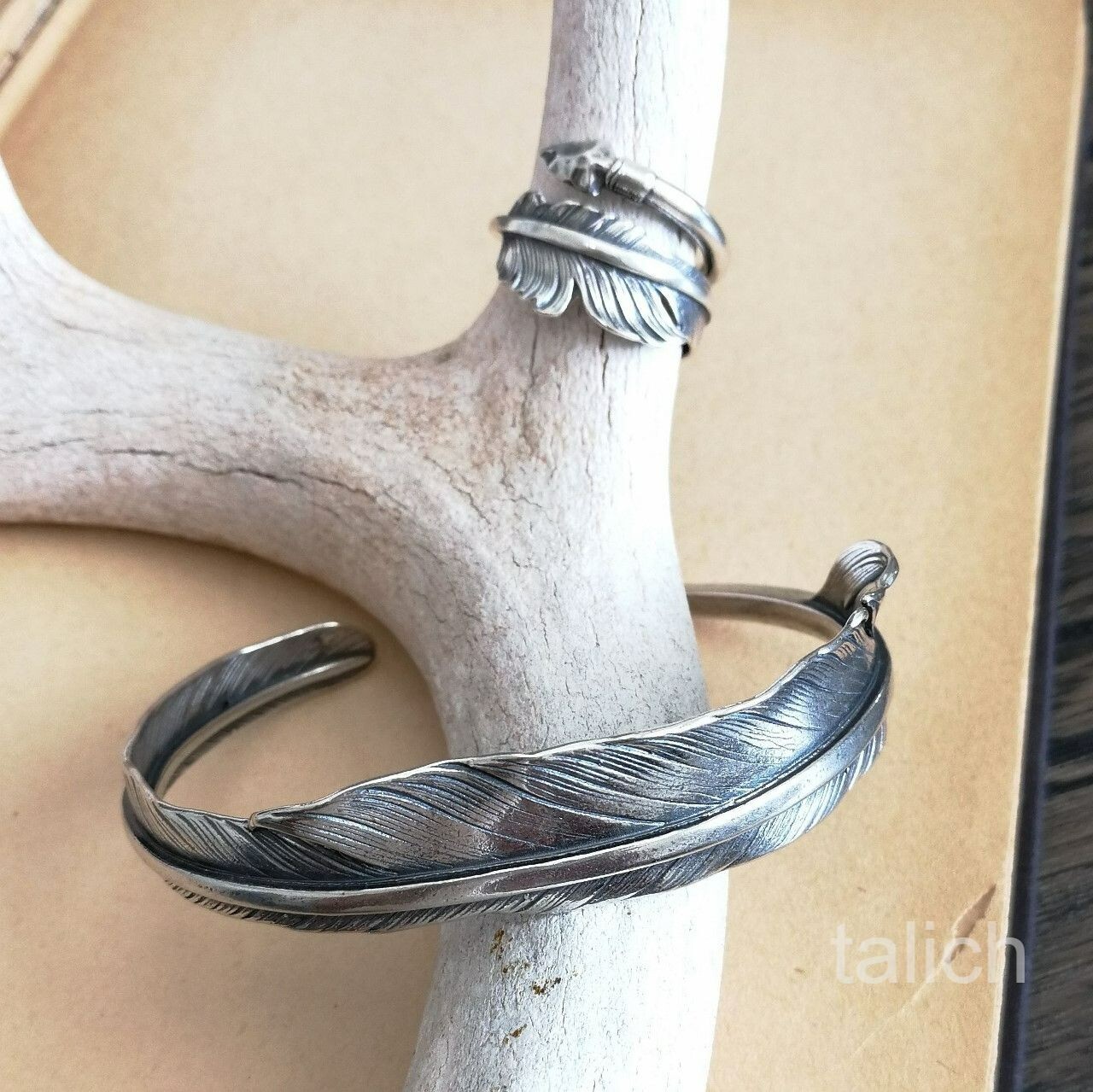 Solid 925 Sterling Silver Feather Cuff Bracelet Adjustable Unique Fine Details
