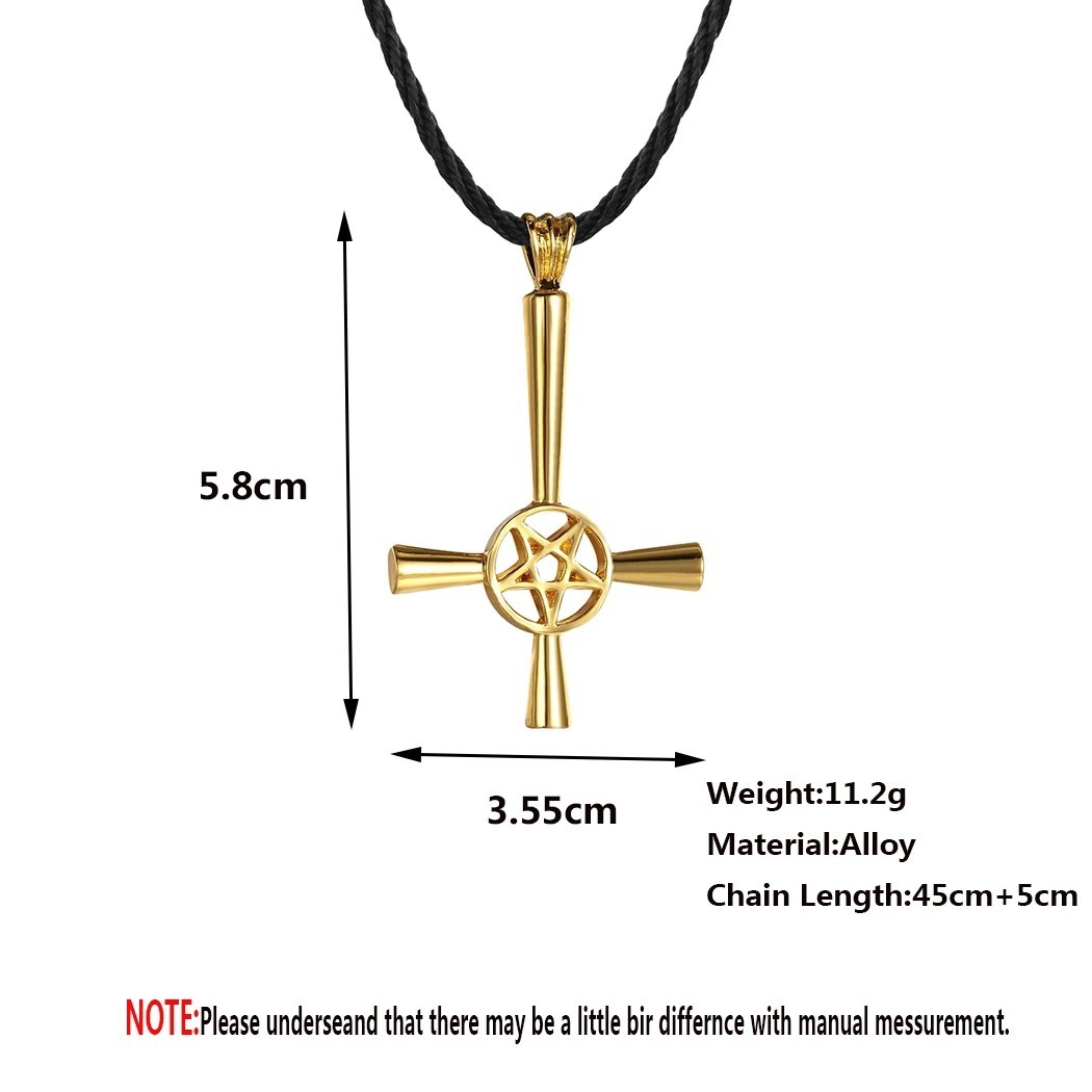 Inverted Cross Pentacle Pentagram Star Silver Pendant Necklace Satanic Religious