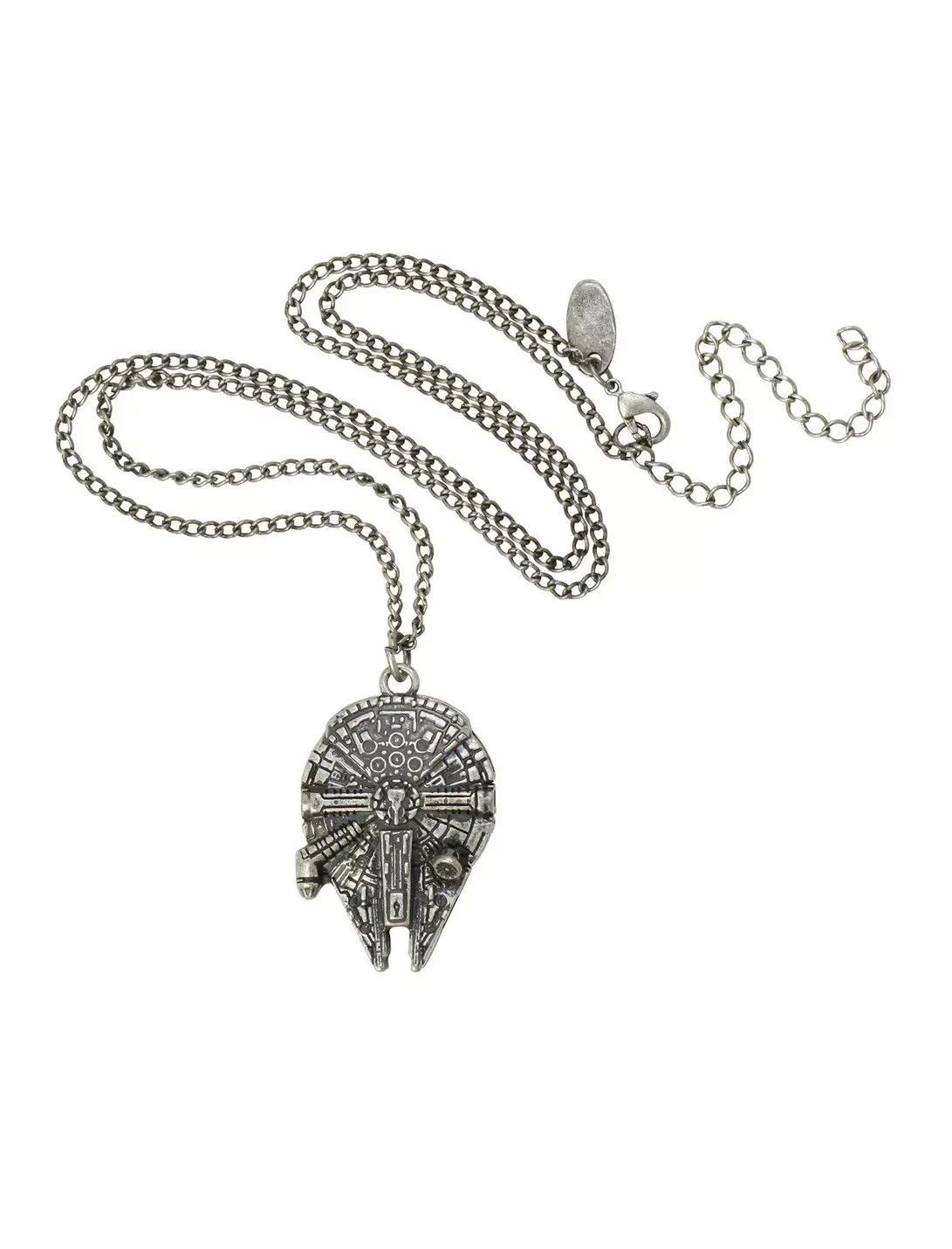 Star Wars Han Solo Millennium Falcon Necklace 3D Pendant Silver Tone Chain