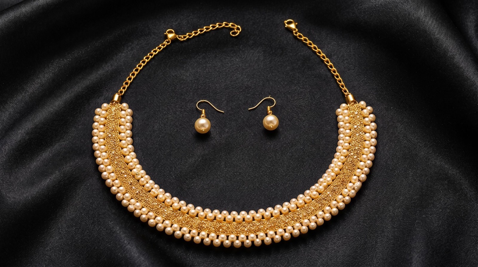 RatnaValley Gold Tone Faux Pearl Choker Necklace Set with Earrings