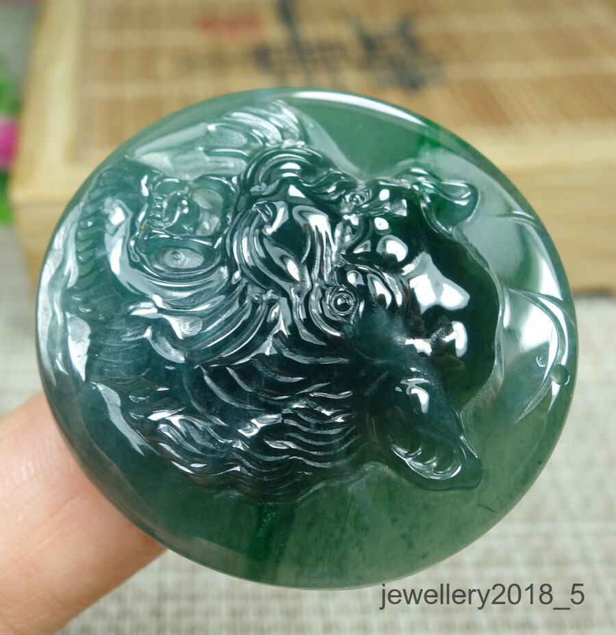 Certified Icy Green Burma 100% Natural A jadeite jade Pendant~Tiger 虎头