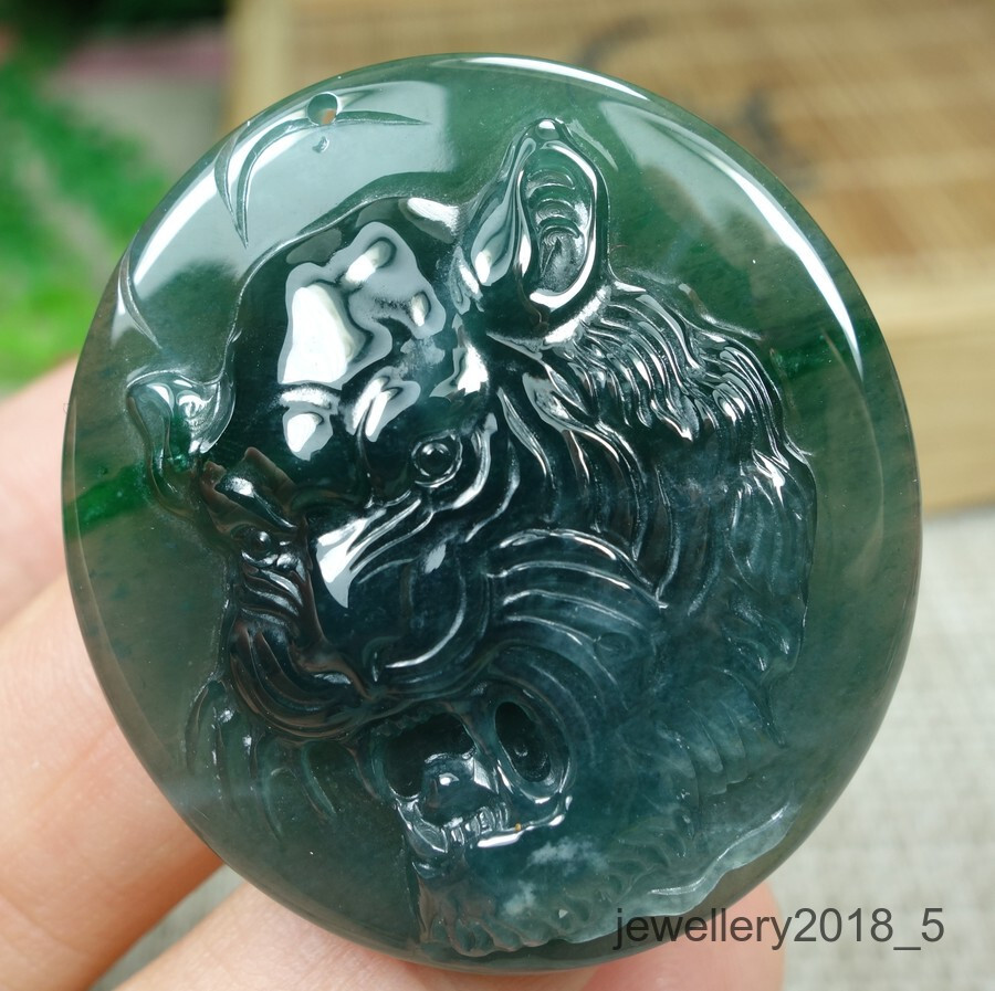 Certified Icy Green Burma 100% Natural A jadeite jade Pendant~Tiger 虎头