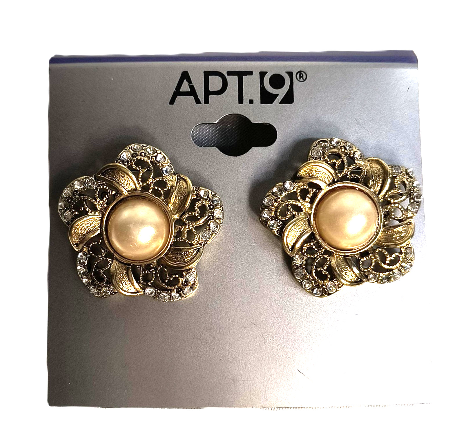 New With Tags Apt. 9 Women’s Post Earrings Goldtone Clear Crystals Faux Pearls
