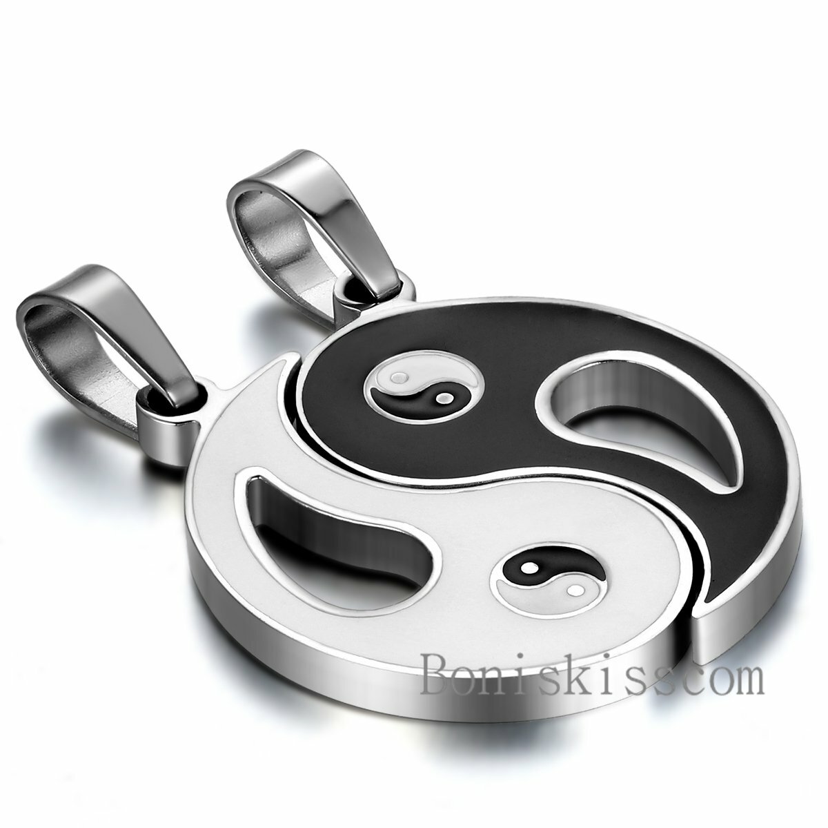 Couple Stainless Steel Yin Yang Tai Chi Bagua Pendant Necklace Black Silver