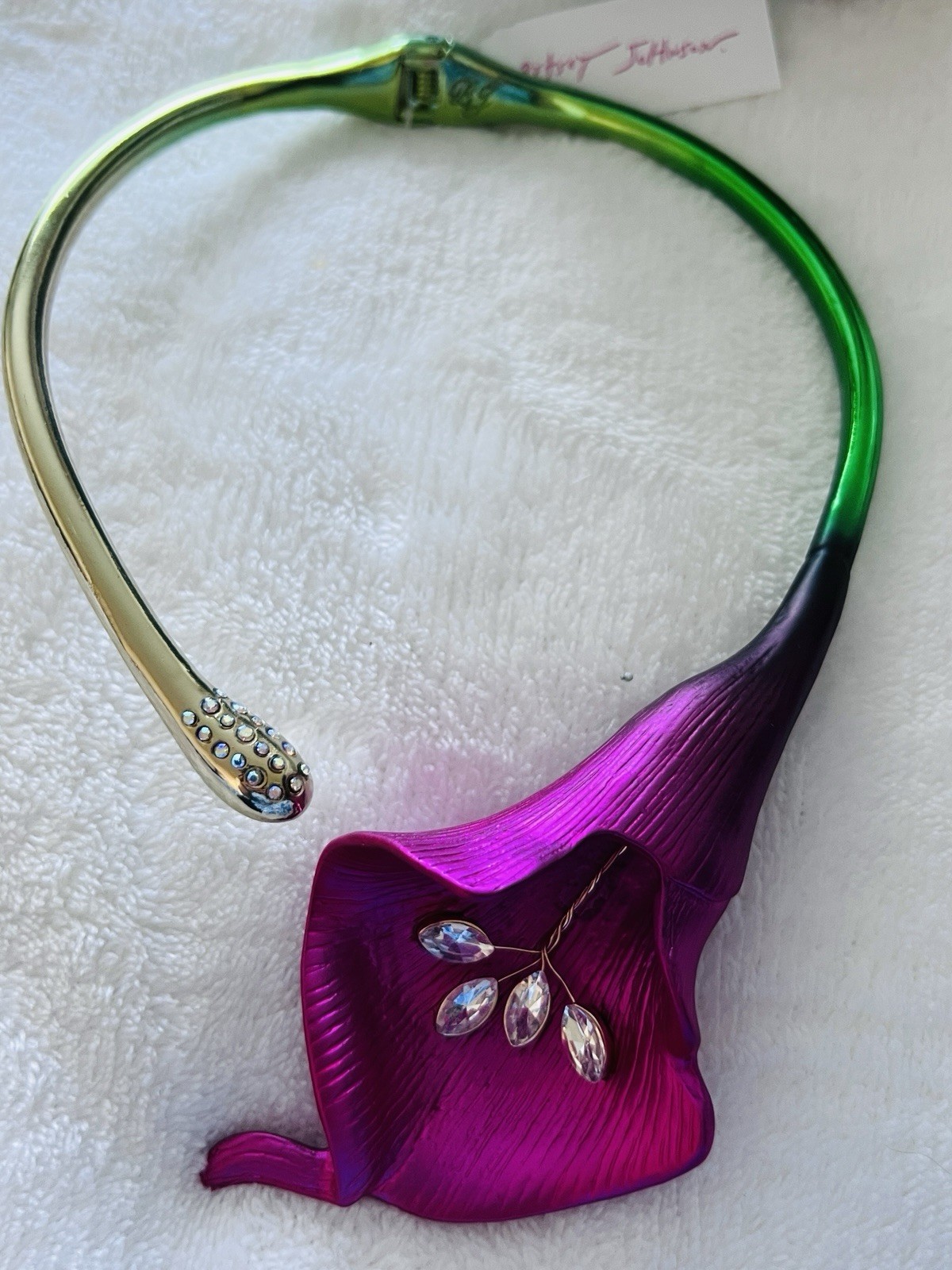 Betsey Johnson Calla Lily Statement Hinge Necklace, bracelet, ring and earrings