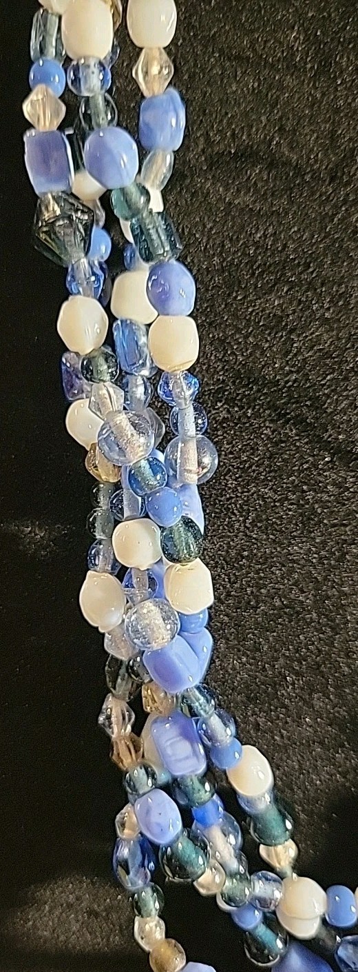 4 Strand Multicolor Blue Glass Beaded Necklace Lobster Closure 16in To 19in