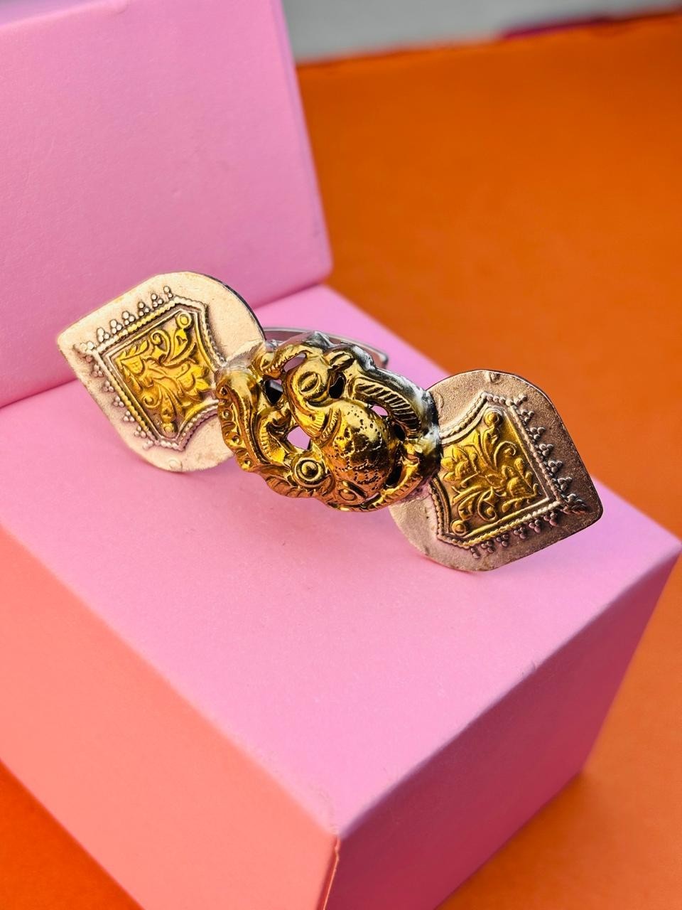 925 Silver Peacock Adjustable Ring Two-Tone Vintage Statement Ring For Women