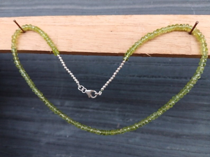 A++ Natural Peridot Faceted Rondelle Gemstone Silver Filled Beads Necklaces 24”