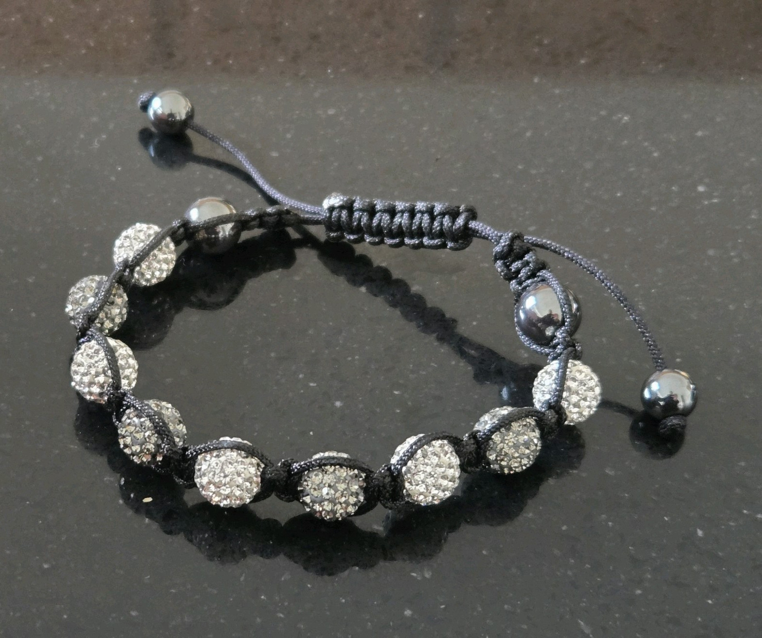 Silver sparkling Crystal disco ball Shambhala bracelet with adjustable cord