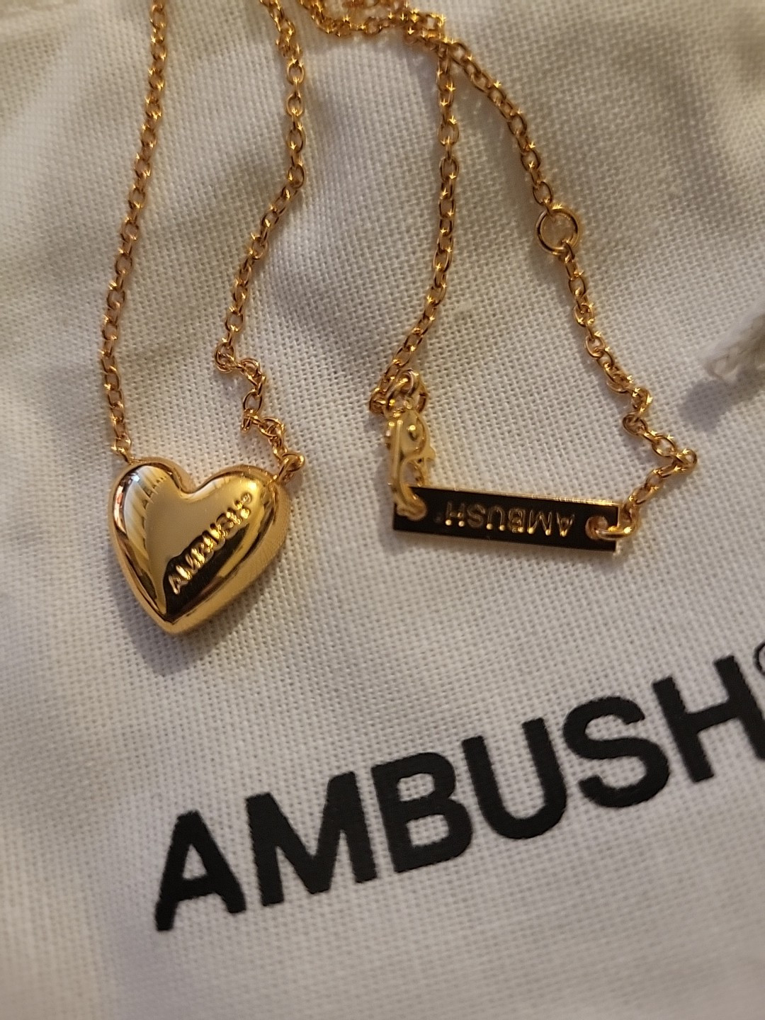 Ambush Heart Charm Necklace New Unisex Gold Coloured Brass Made In Japan