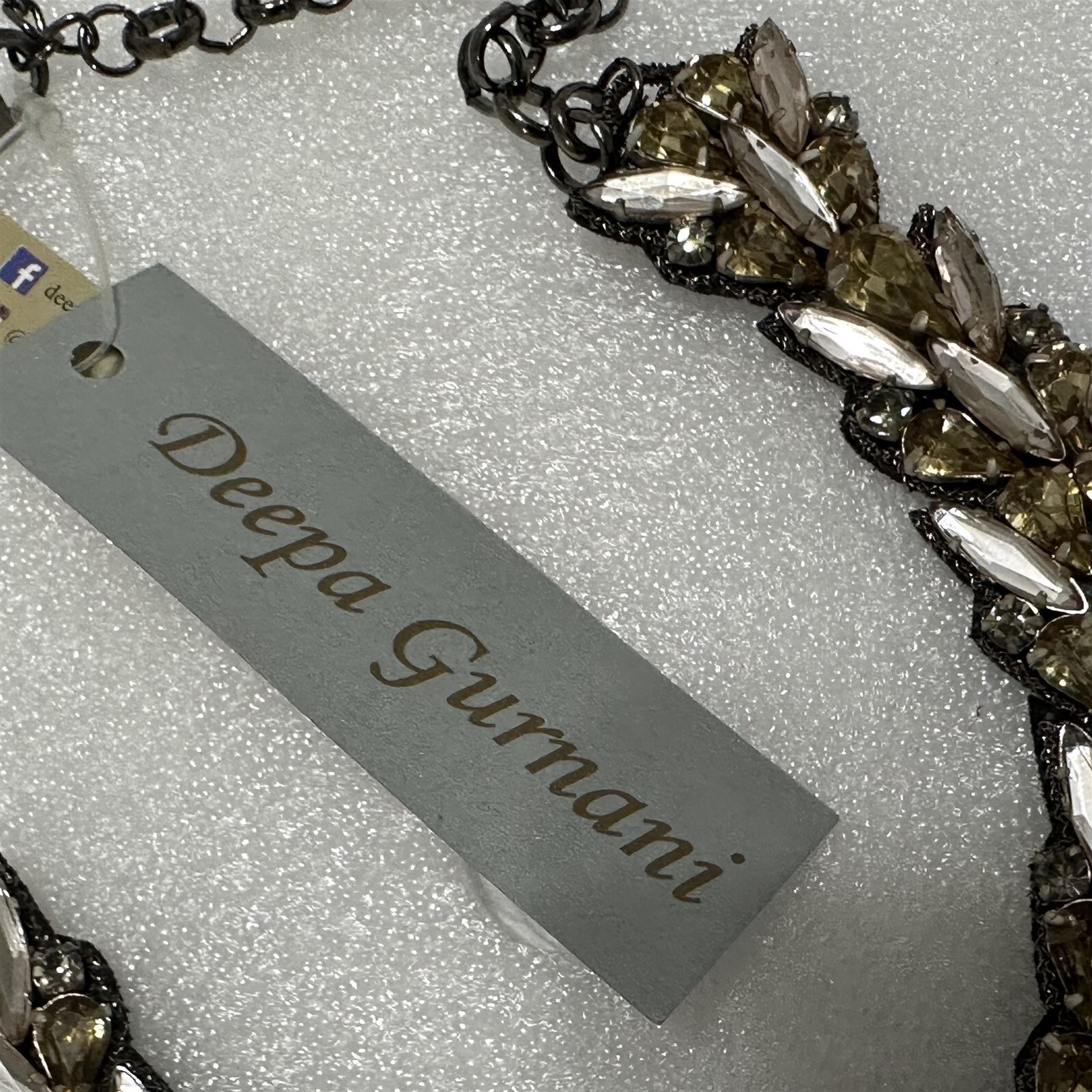 Deepa Gurnani Crystal & Suede Beaded Statement Necklace NEW Empress of Aria
