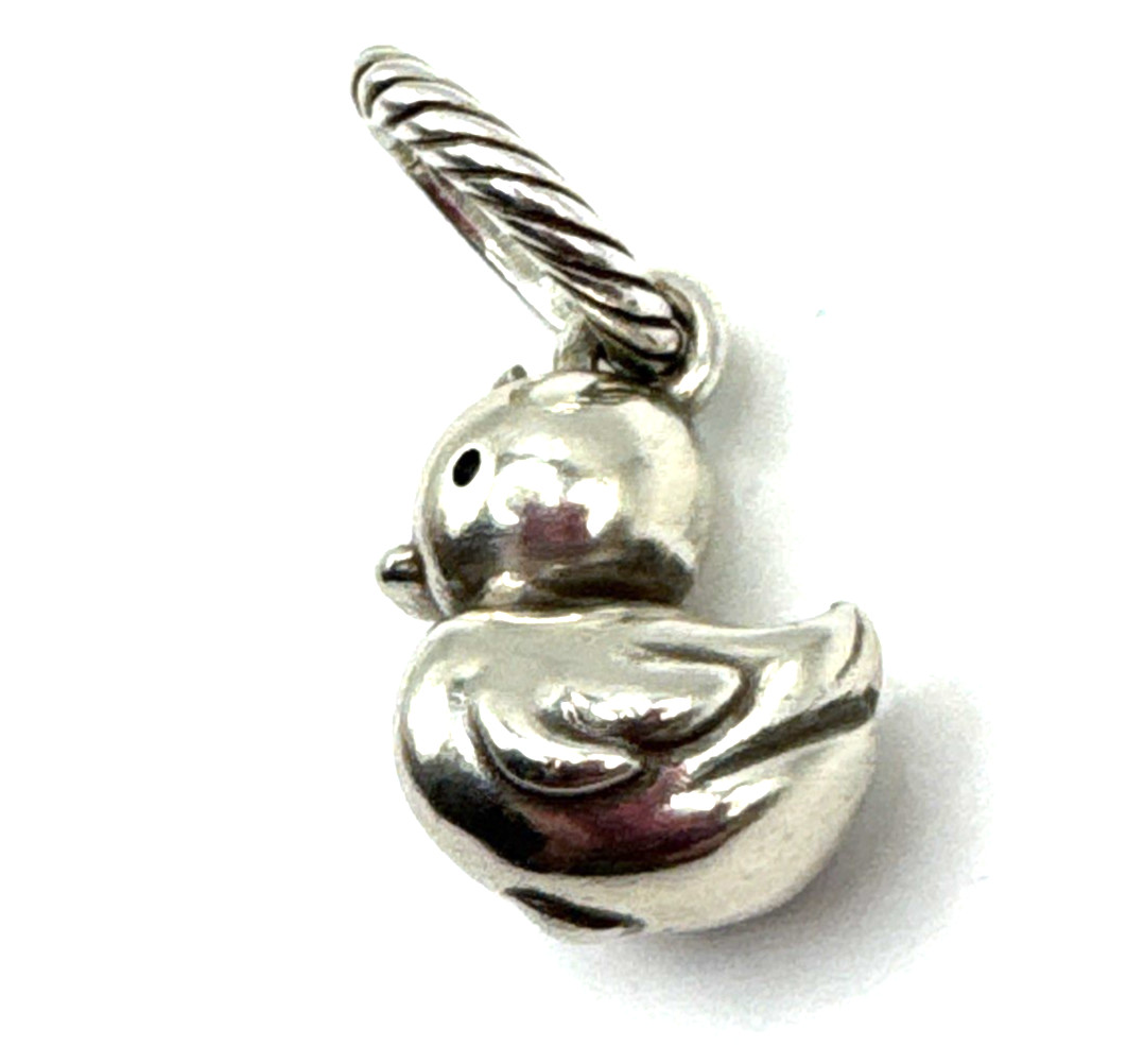 Brighton Bubbles Duck Rubber Ducky Detailed Heart Swim Silver Pendant Charm
