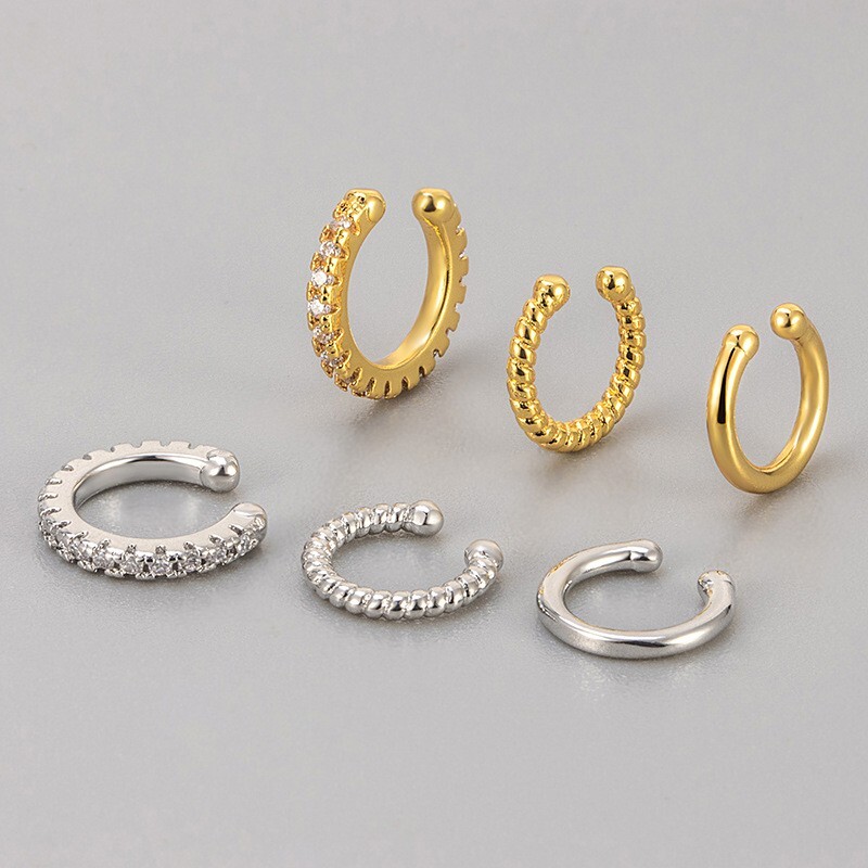 3Pcs Set Sterling Silver Plated CZ Ear Ball Clip Cuff Earrings Women Gift TH6