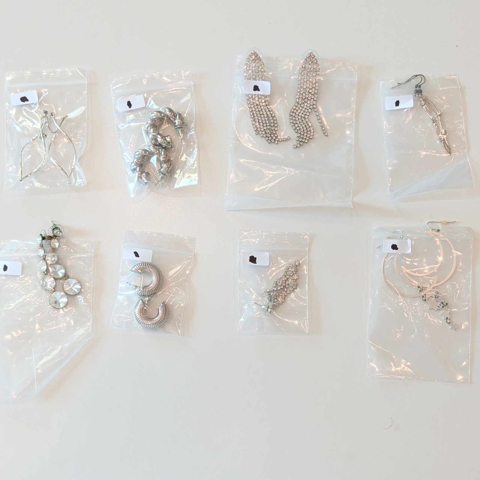 Mixed Lot Silver Tone Hoop & Dangle Earrings Clear Rhinestone Stars Crescent