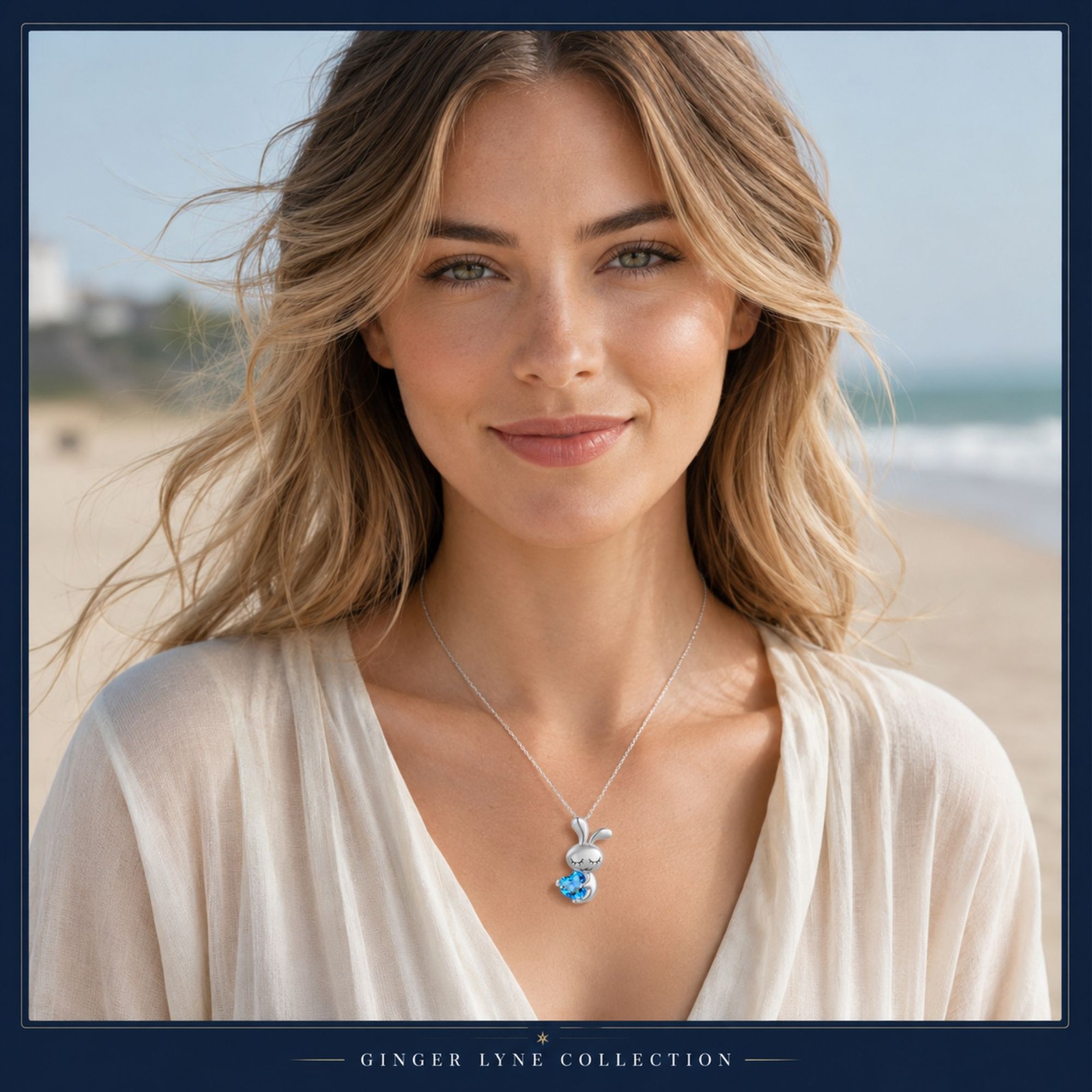 Bunny Love Necklace Sterling Silver Heart Blue Cz Womens Ginger Lyne Collection