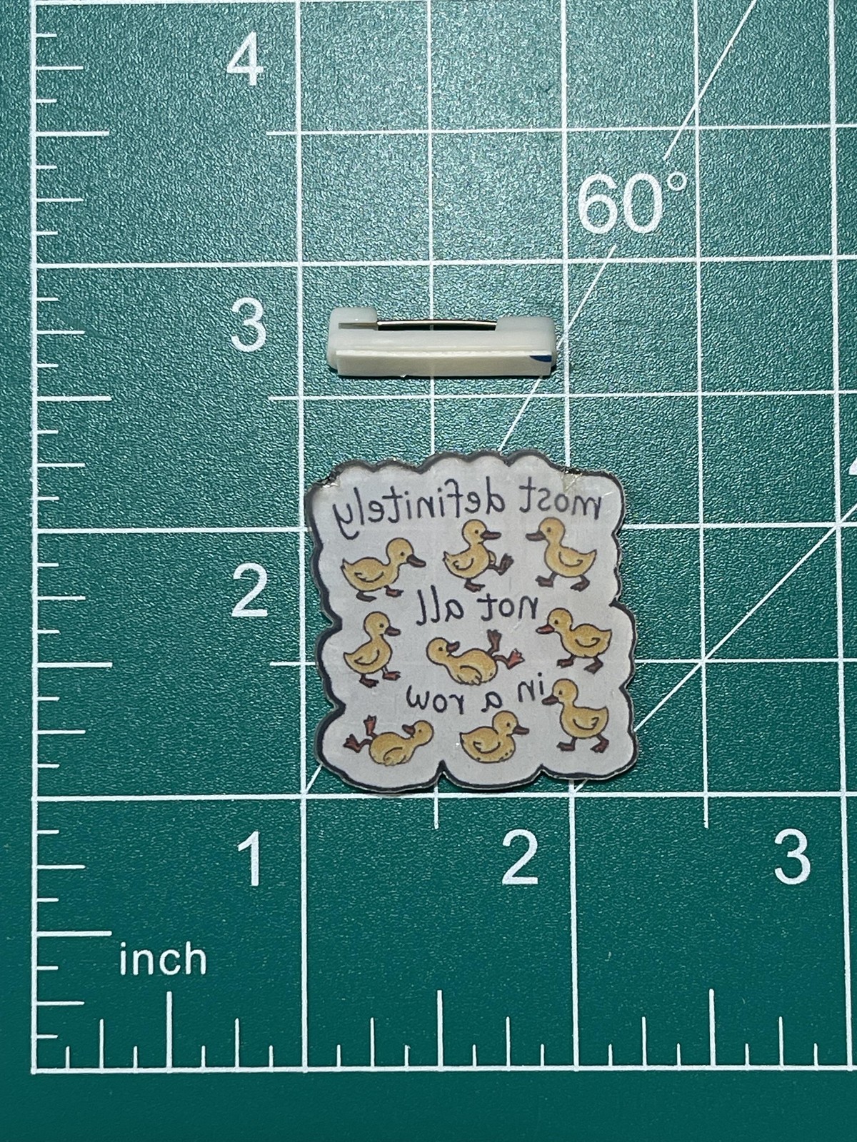 NWOT Duck Funny Not All In A Row Brooch Lapel Pin Acrylic Resin 2D Flat Kawaii