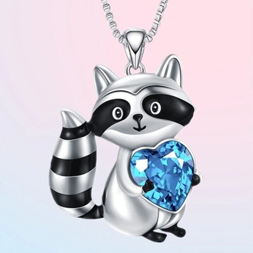 Raccoon Blue Crystal Love Pendant Necklace for Women with gift box