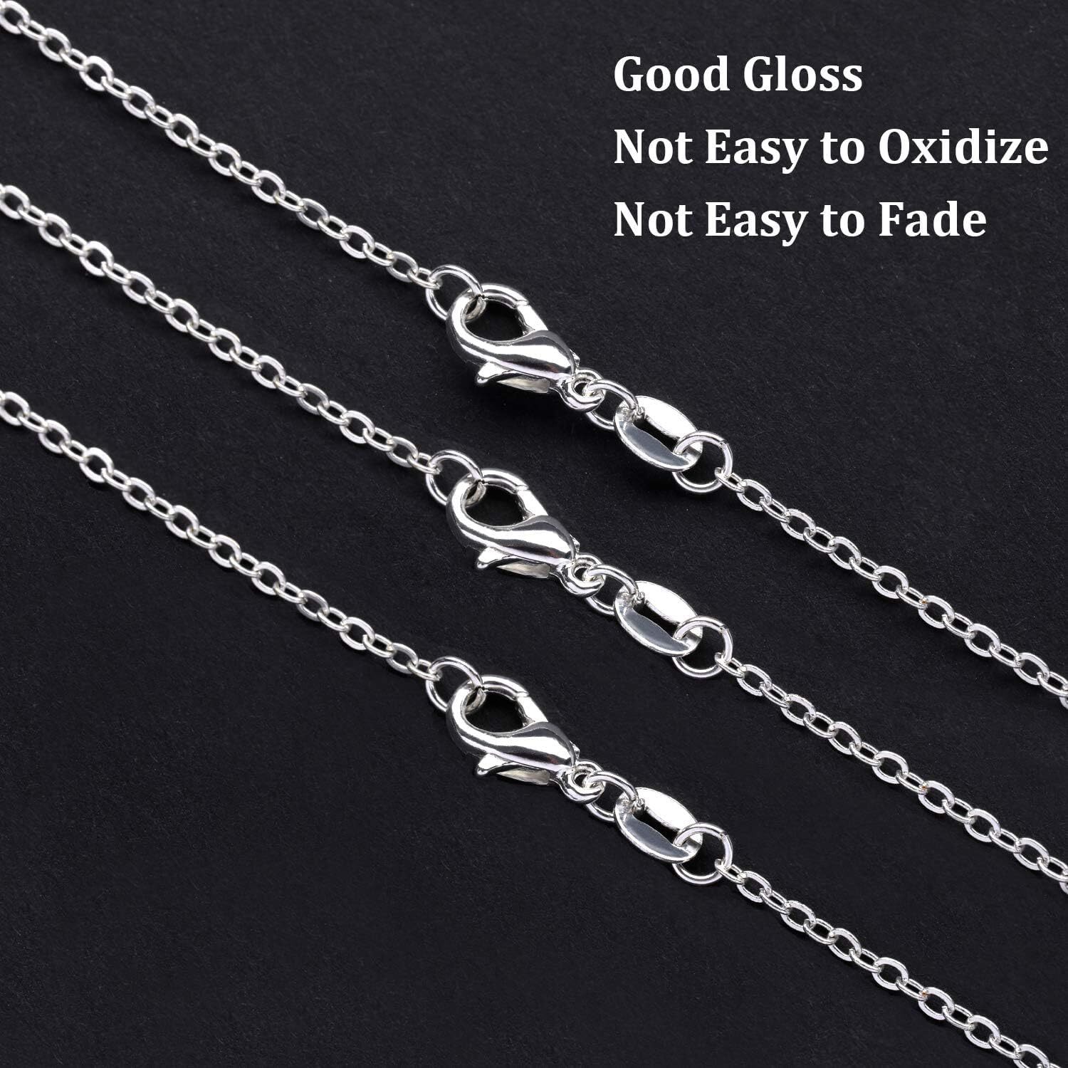 50 Pack Silver Plated Necklace Chains Bulk Cable Chain Pack for Jewelry