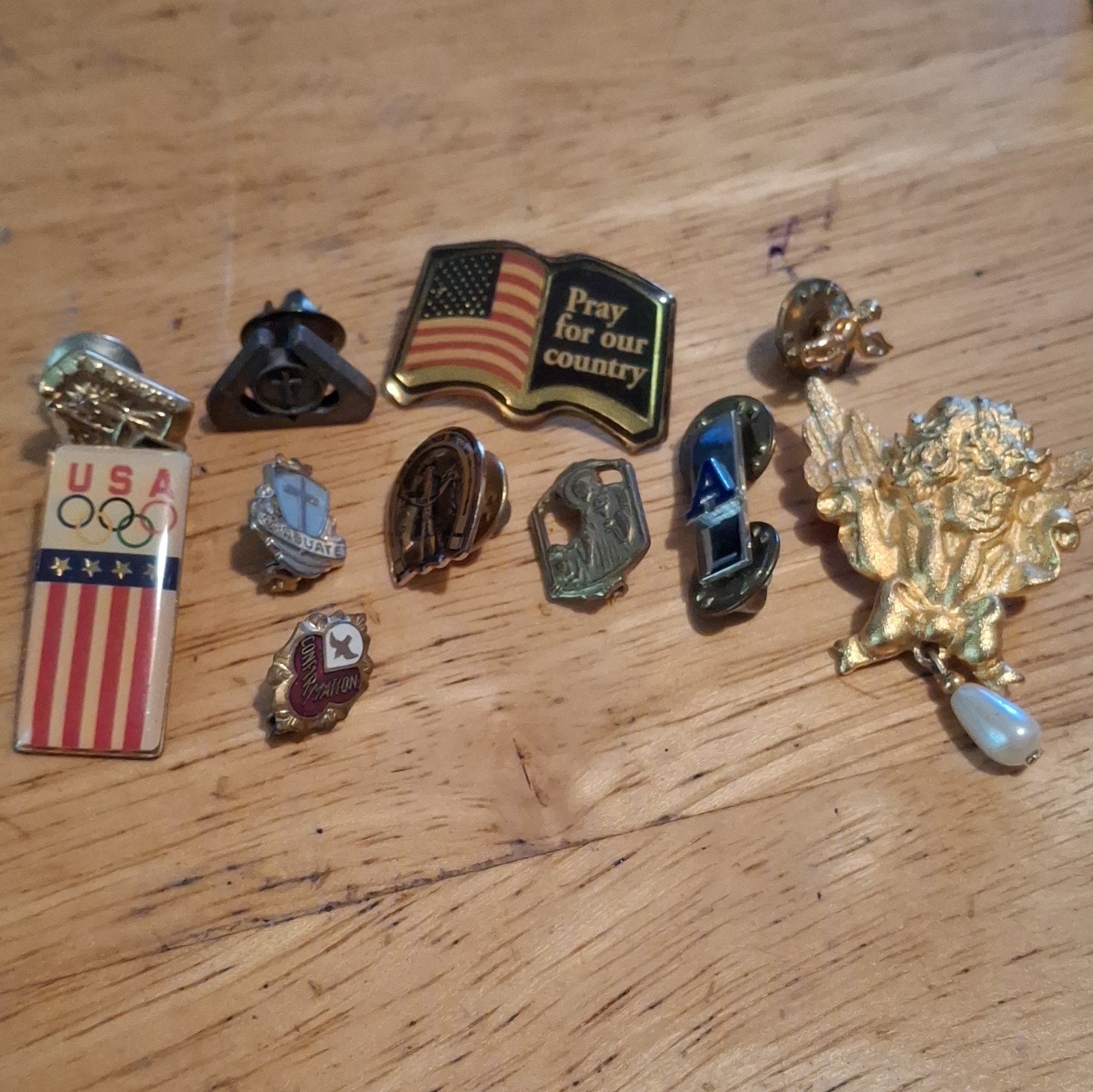 USA Olympics Lapel Pin Lot of 11 w/ USA Flag Pin and Assorted Religious Pins