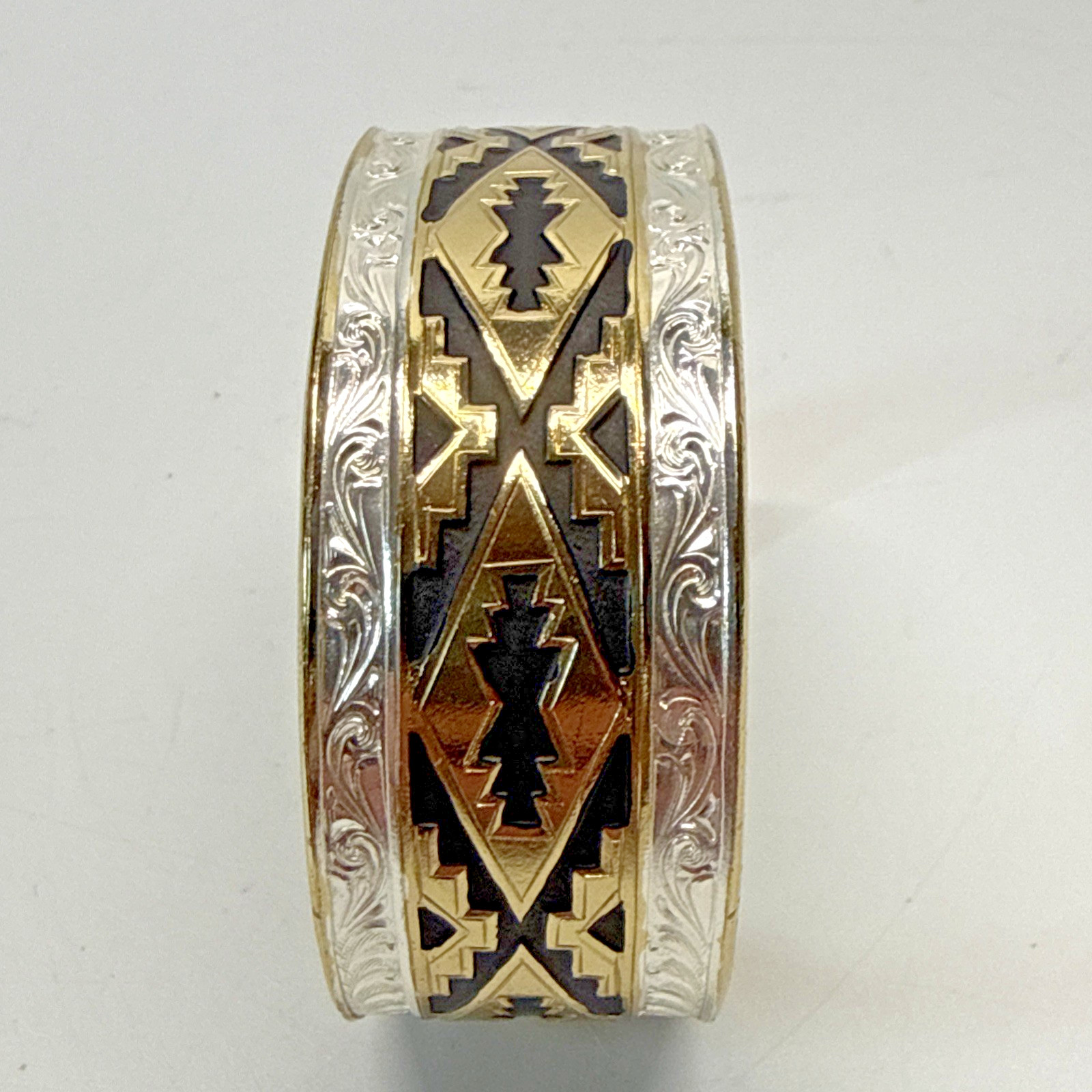 Montana Silversmiths Cuff Bracelet Aztec Southwestern Silver Gold Tone Wide