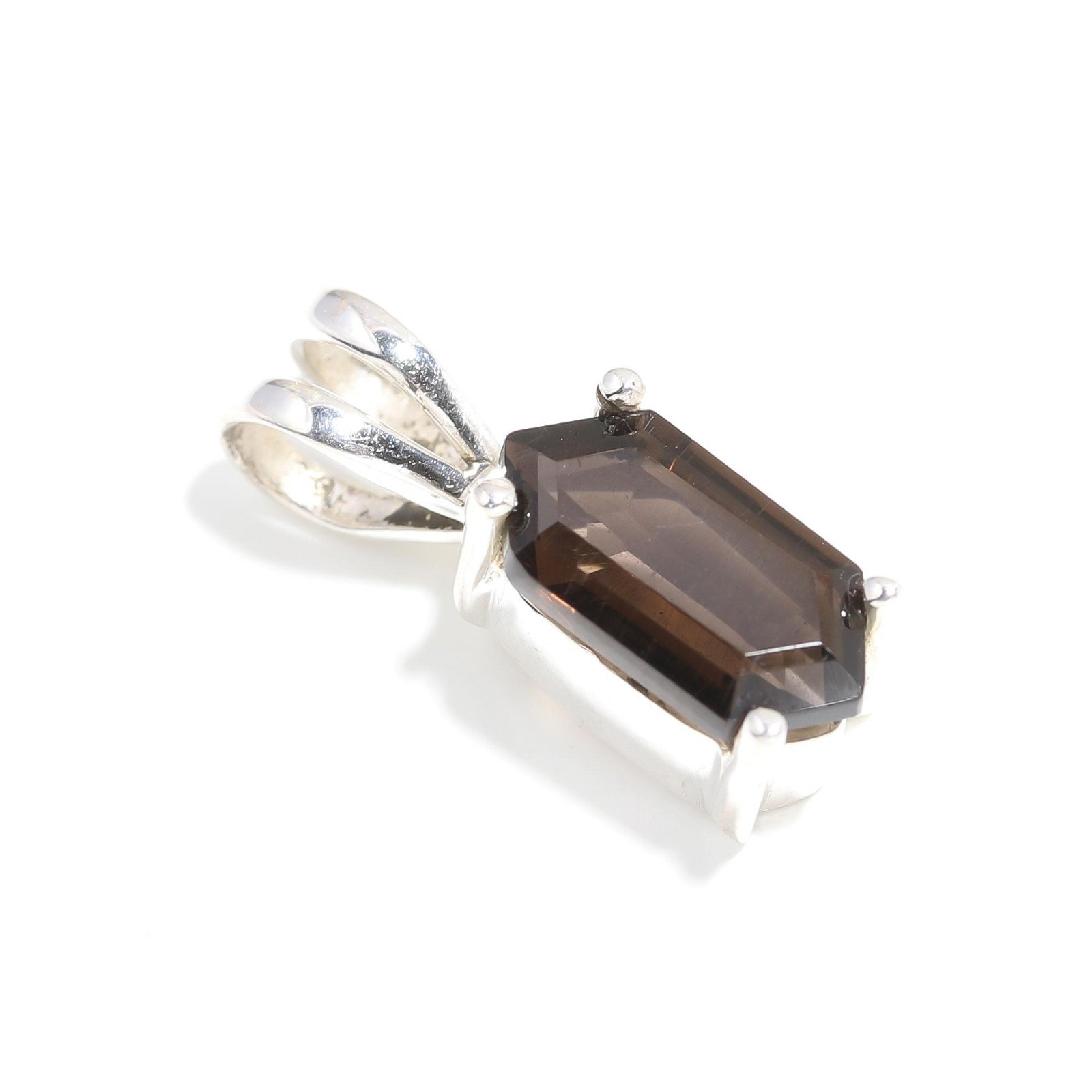 Natural Smoky Quartz Hexagon Chain Pendant 925 Sterling Silver Unique Jewelry