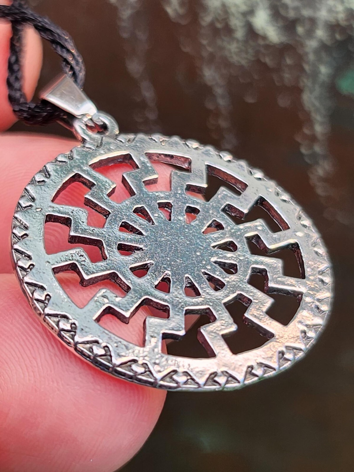 Black Sun Wheel Necklace Slavic Esoteric Occultism Protection Pendant 20″ Cord