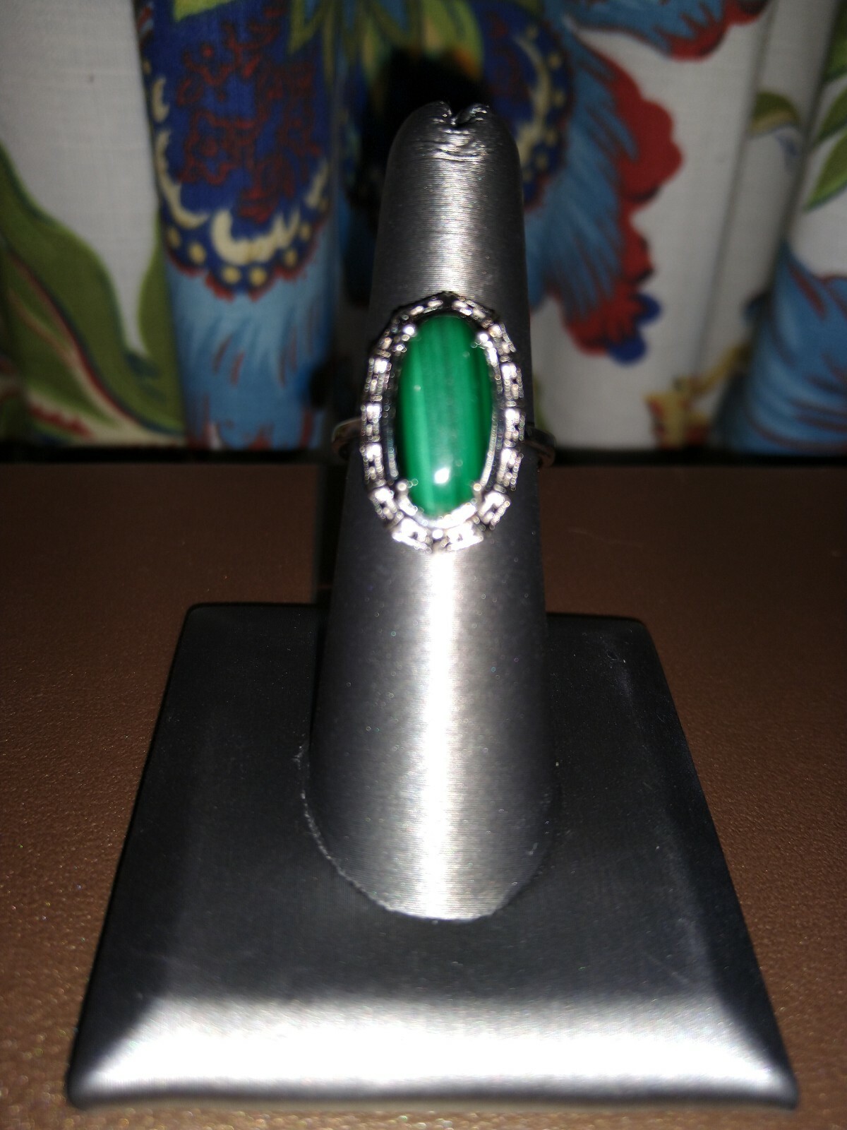 Large Carat GORGAfrican Malachite Solitaire Ring Platinum/Copper (Sz 6) 8.00 ctw