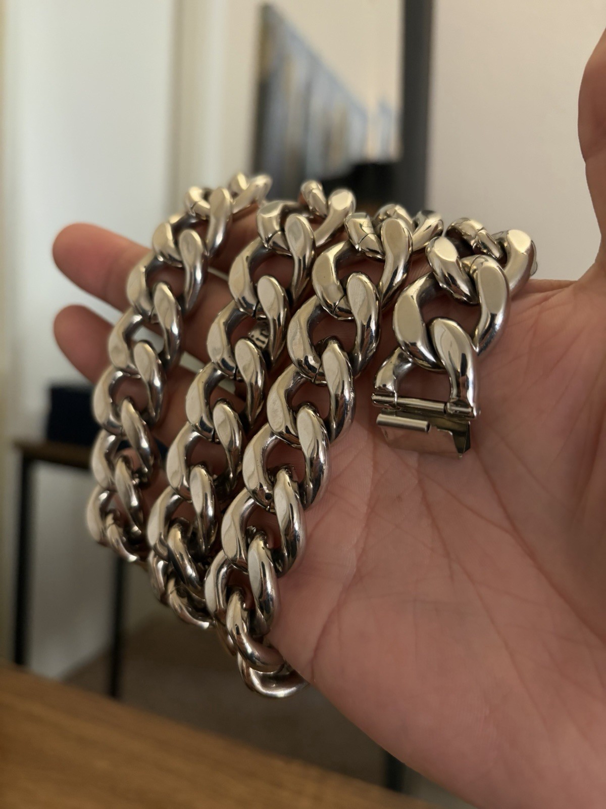 Rare Prada Silver Tone Jumbo Curb Chain Link Necklace Belt With Box Clasp, Great