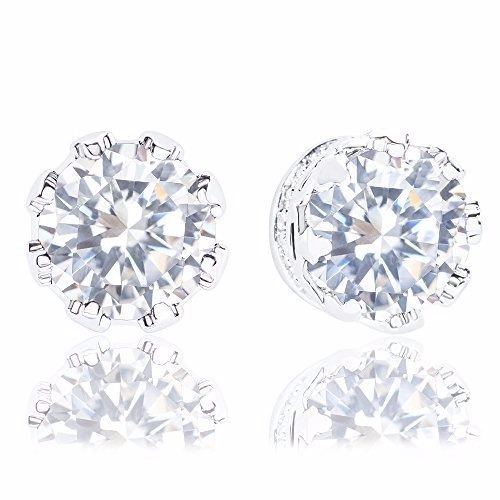 Orrous 18k Gold Plated Cubic Zirconia Crown Solitaire Stud Earrings 3.50 carats