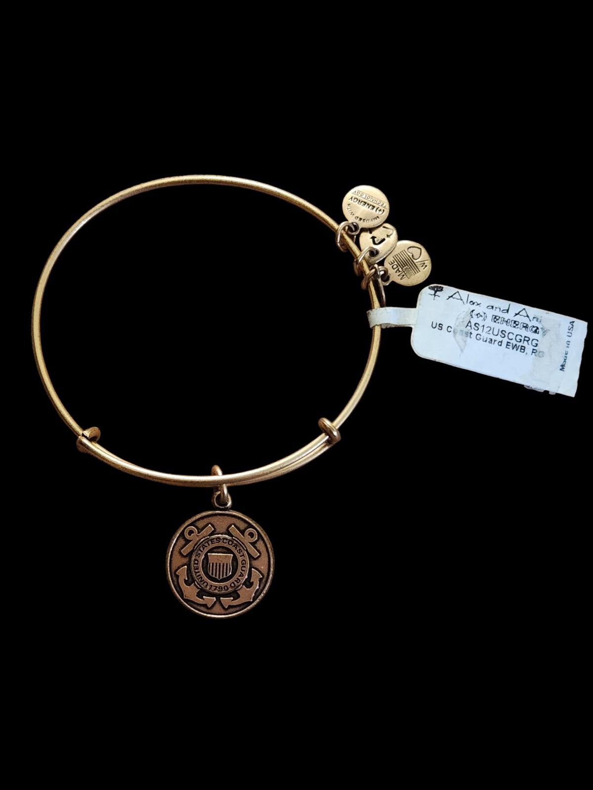 NWT Alex And Ani US Coast Guard Rafaelian Gold Expandable Bangle Bracelet