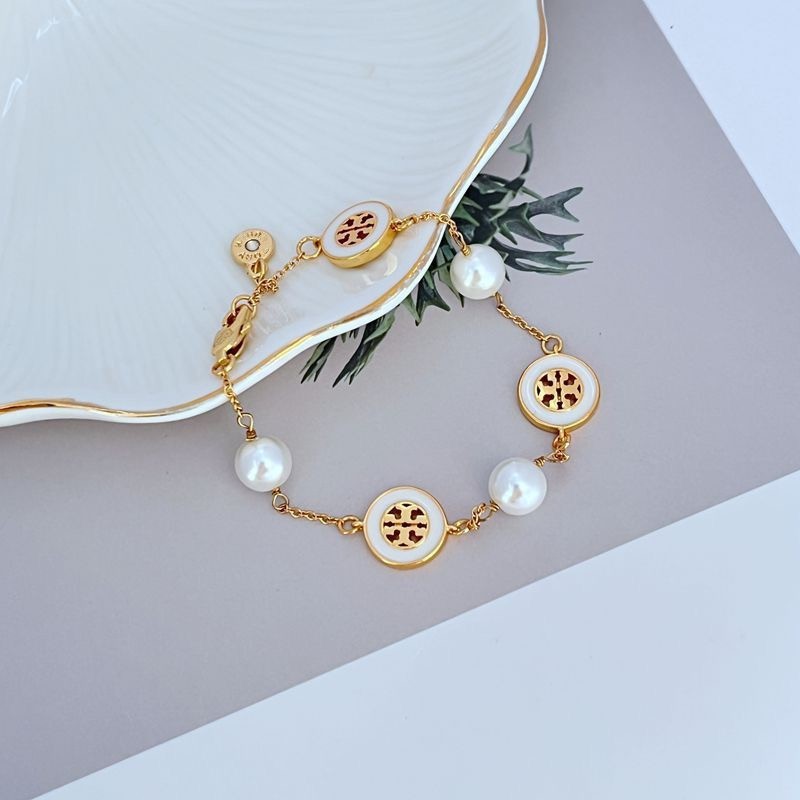 New Tory Pearl & White Circle bracelet with Jewelry Pouch Size length: 18+4cm