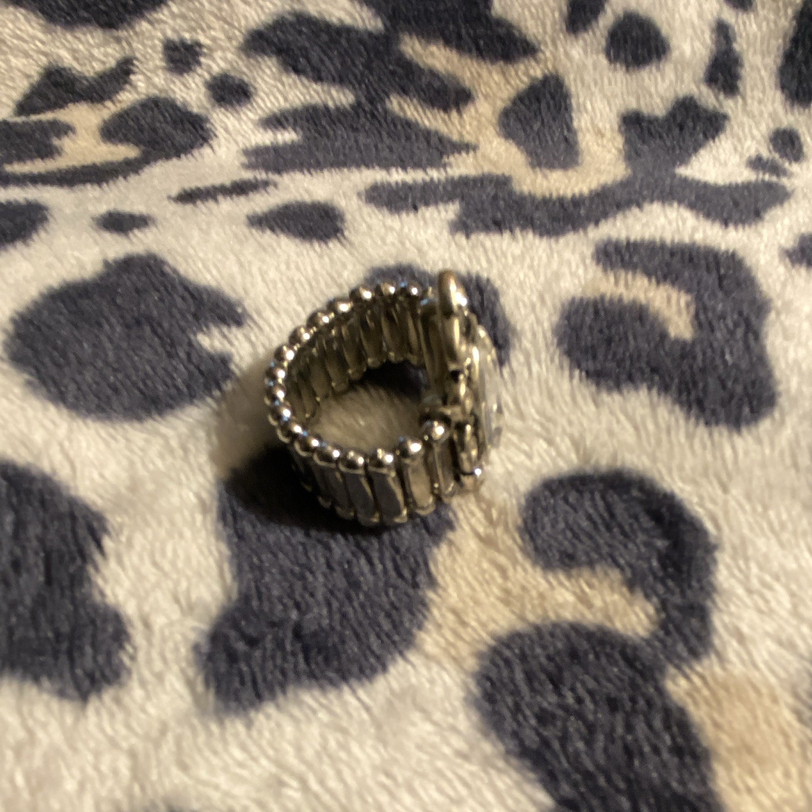 Silver Tone Cocktail Ring Size 7 Adjustable Bezel Set Oval White Crystal