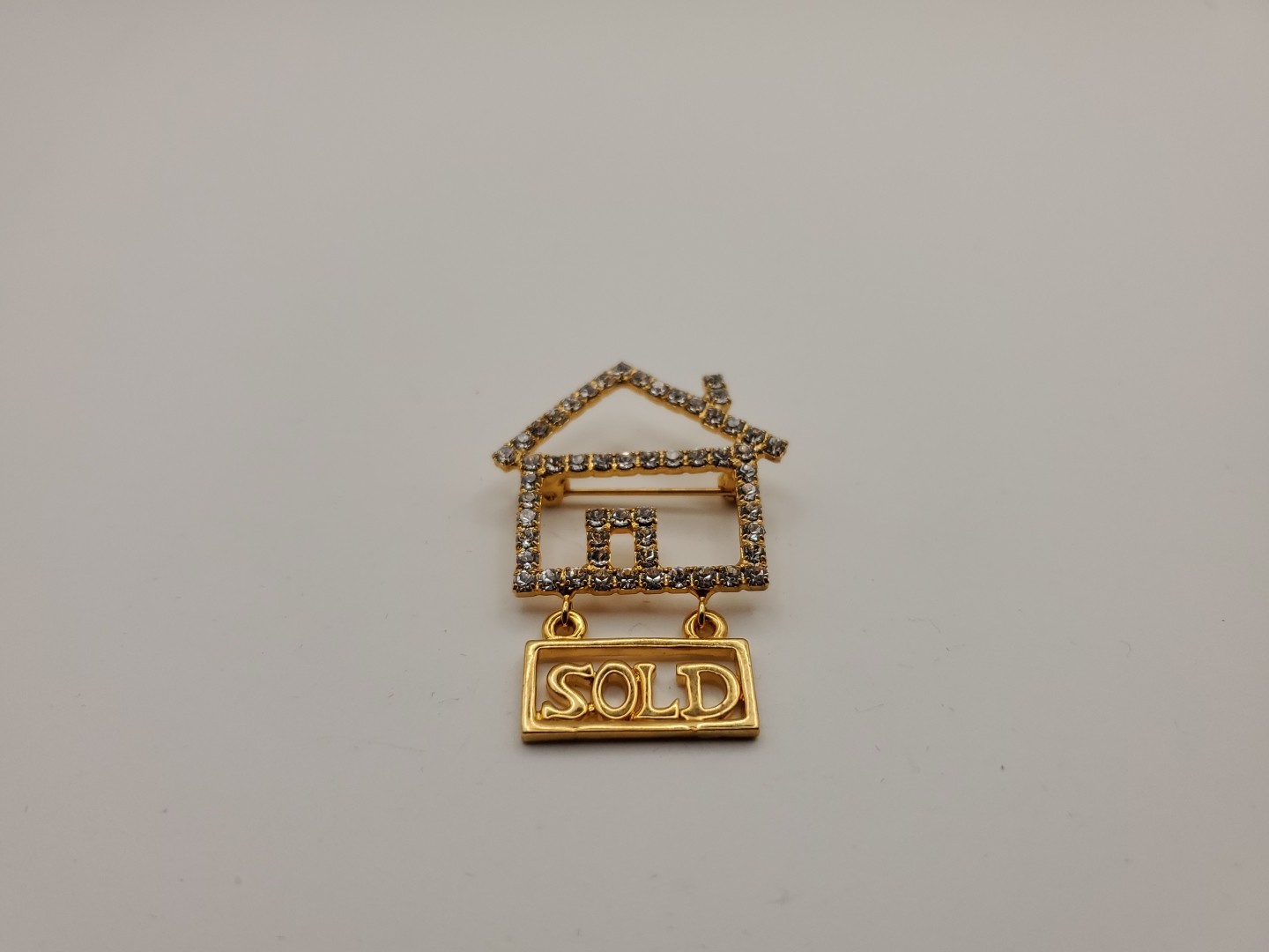Gold Tone Rhinestone Real Estate House Sold Pin Realtor