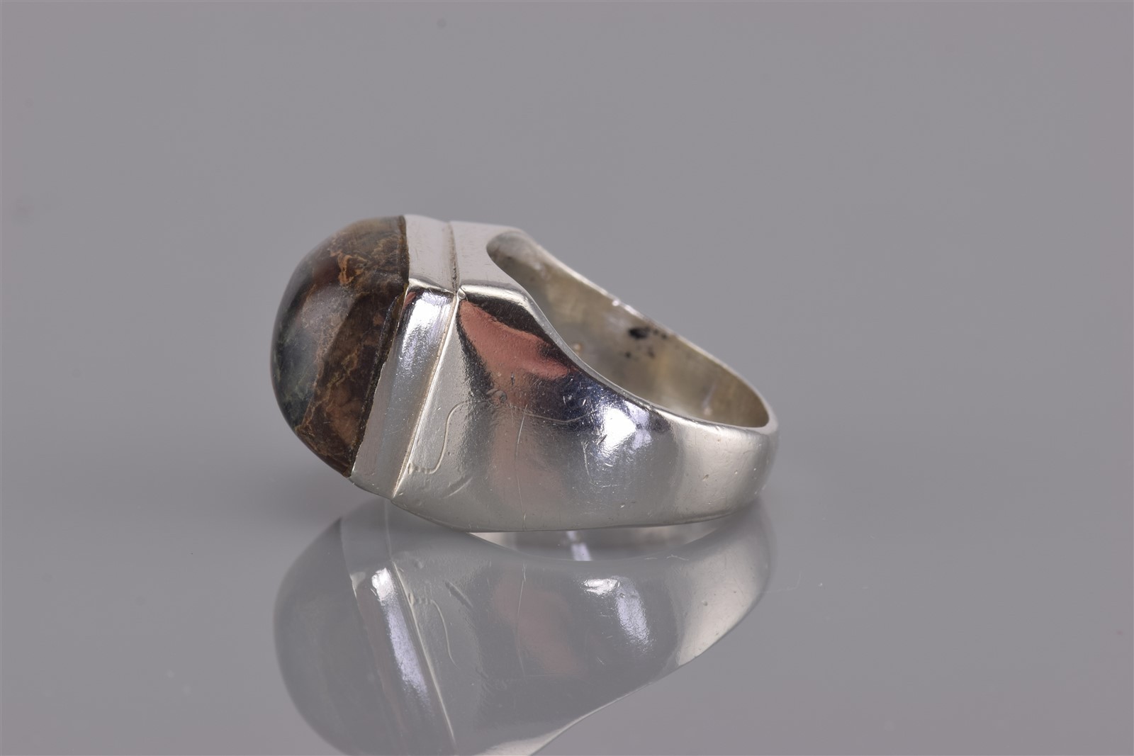 Sterling Silver Framed Square Brown & Black Jasper Band Ring 13g 925 Sz: 9