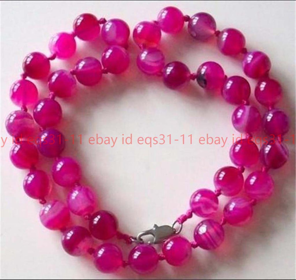 LONG 22″ INCHES 10MM RARE PINK CHALCEDONY AGATE GEMSTONE ROUND BEADS NECKLACES