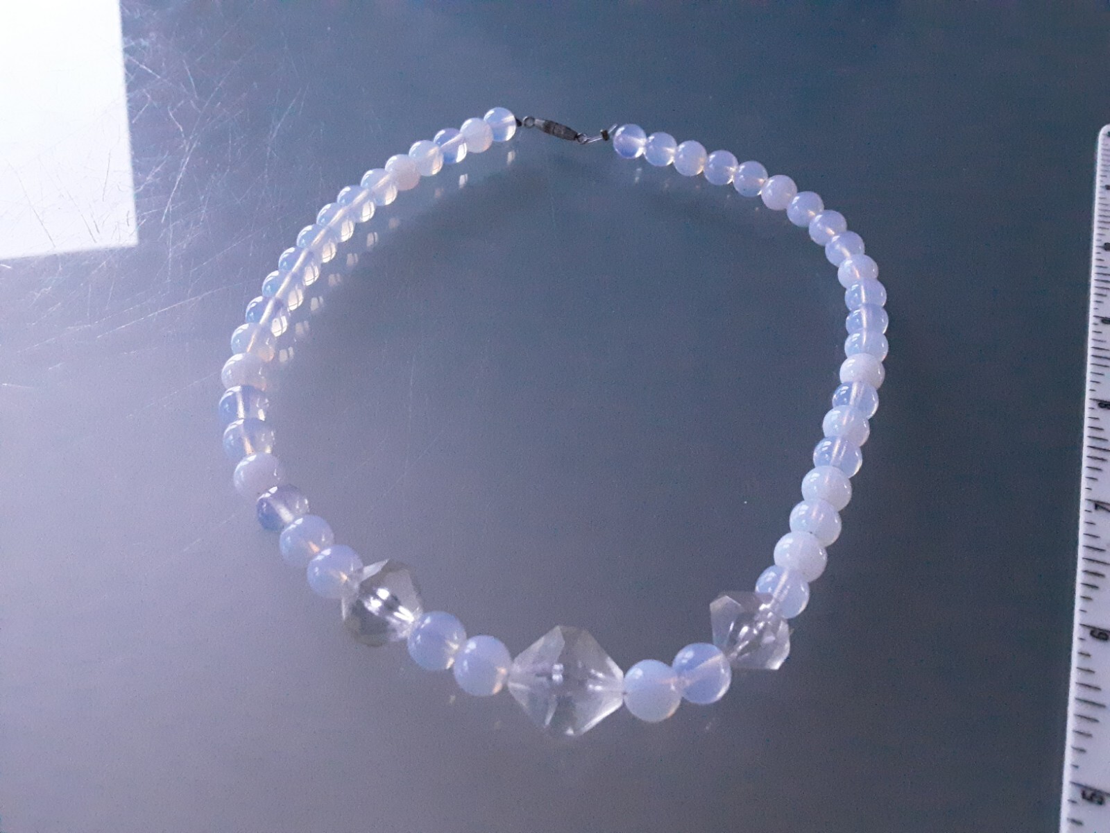 Vintage milky white cloud & Aurora Borealis Crystal Bead Necklace screw faster