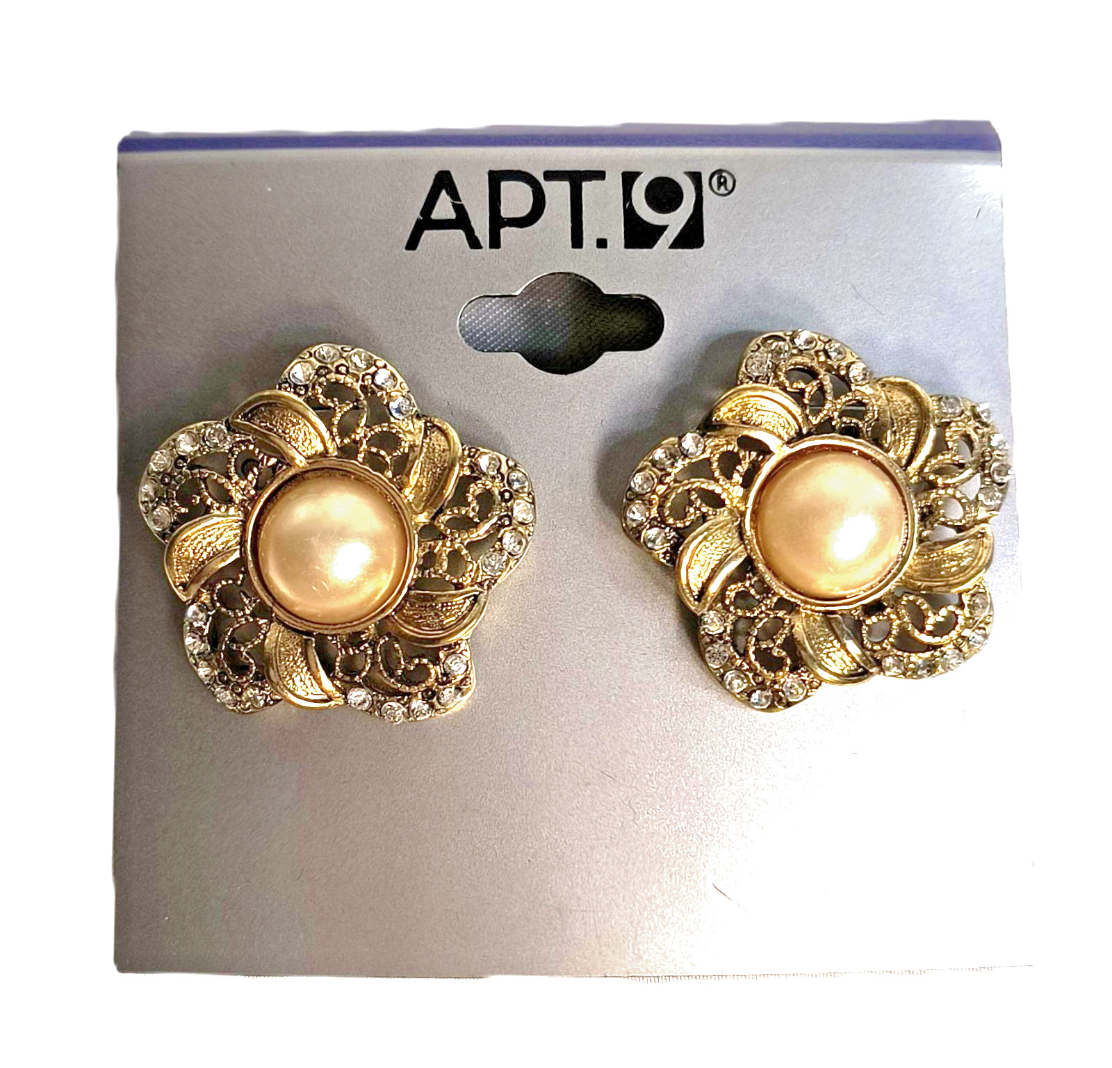 New With Tags Apt. 9 Women’s Post Earrings Goldtone Clear Crystals Faux Pearls