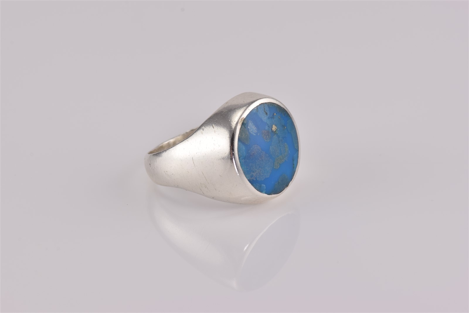 Sterling Silver Bezel Wrapped Blue Speckled Tapered Solid Band Ring 925 Sz: 8