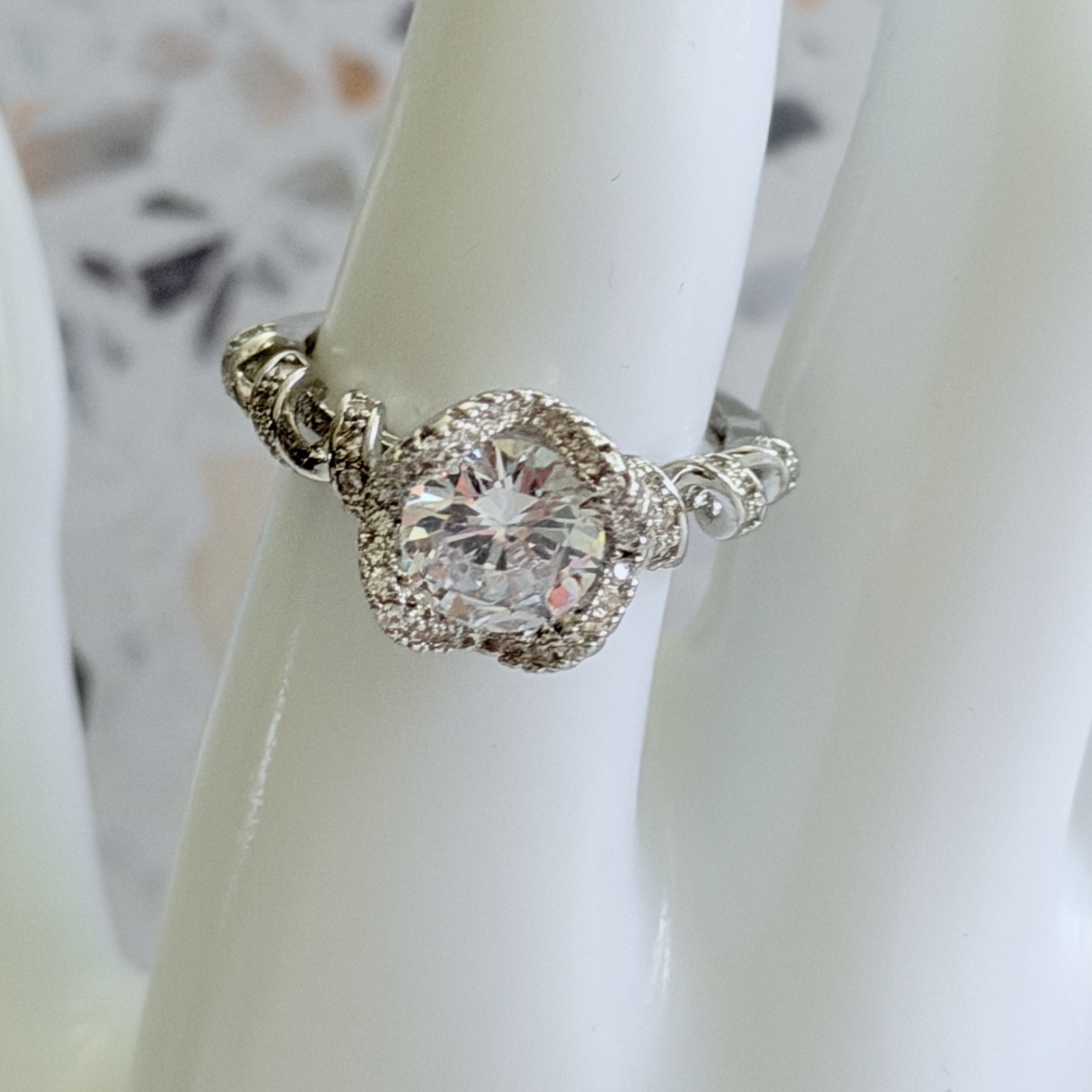 2.42 CT Round Cut 14k Gold & 925 Sterling Halo Chevron Twisted Women’s Ring