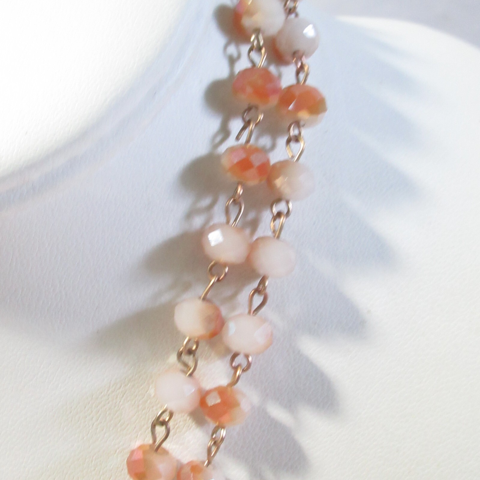 Salmon Pink Orange Glass Crystal Necklace with Long Tassel Contemporary